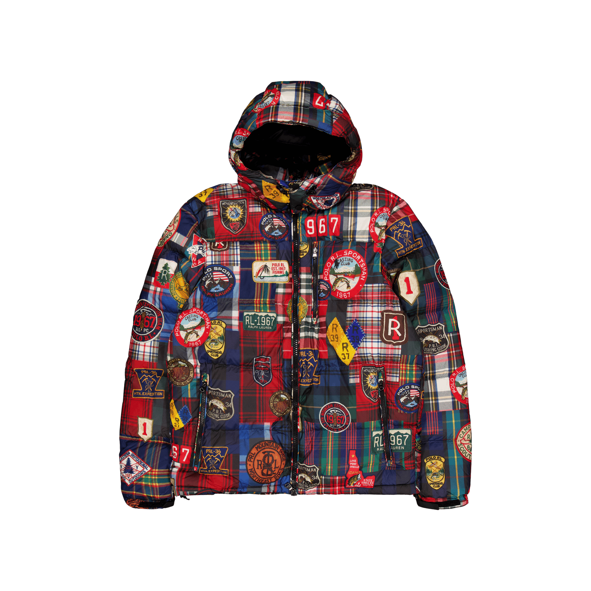 Water-Repellent Plaid-Print Down Coat Mountain Guide Patchwork