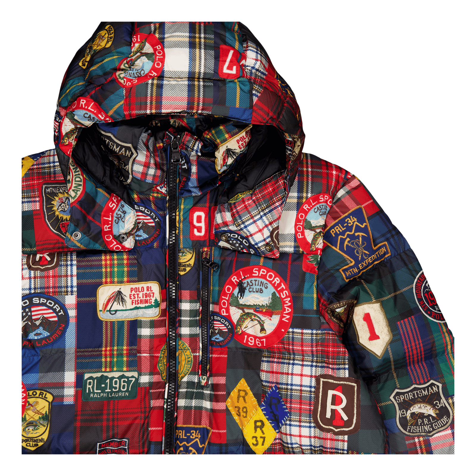 Water-Repellent Plaid-Print Down Coat Mountain Guide Patchwork