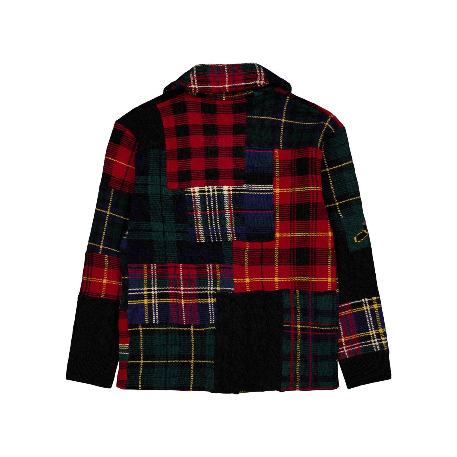 Patchwork Plaid Wool-Blend Cardigan Black Regimental Combo