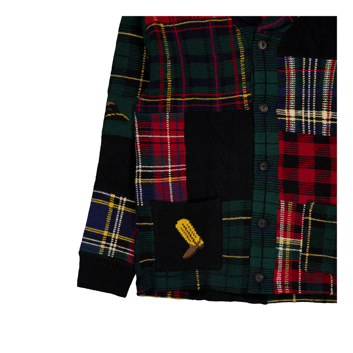 Patchwork Plaid Wool-Blend Cardigan Black Regimental Combo