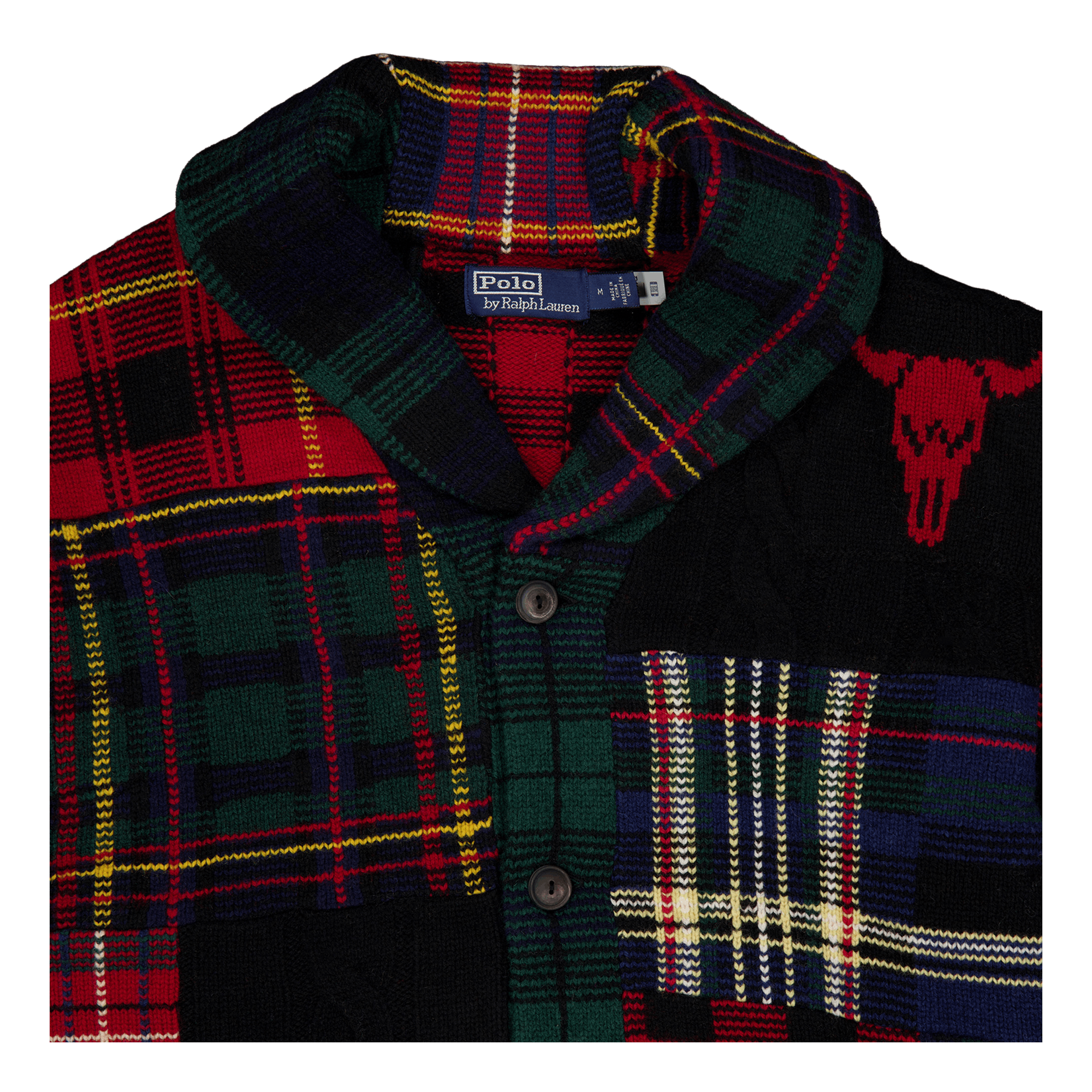 Patchwork Plaid Wool-Blend Cardigan Black Regimental Combo