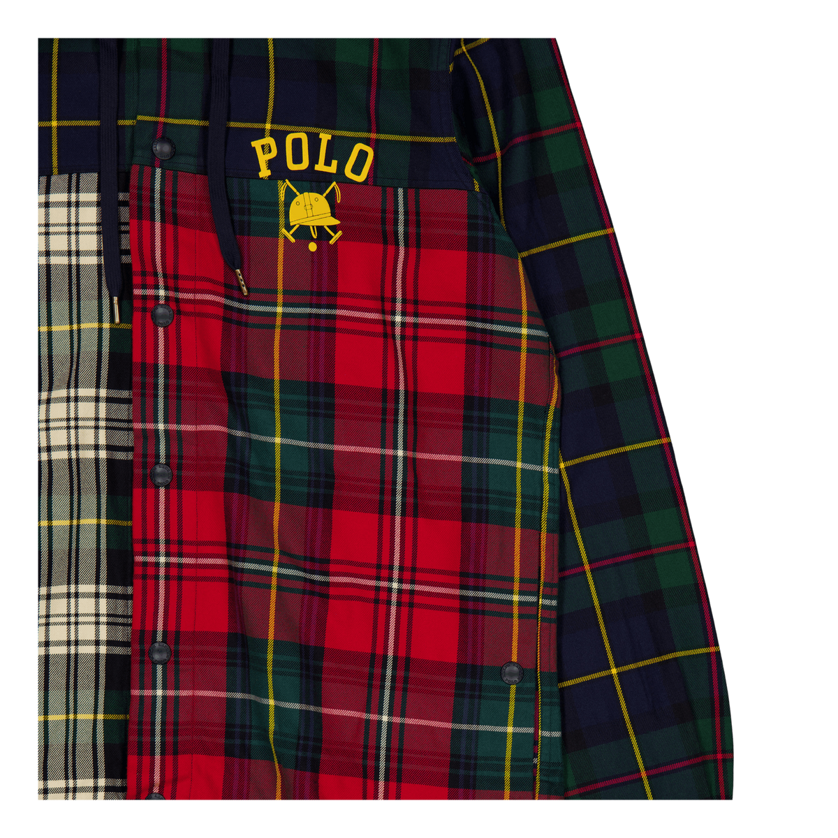 Plaid Patchwork Hooded Shirt Jacket 3427B Equestrian Tartan Piecng