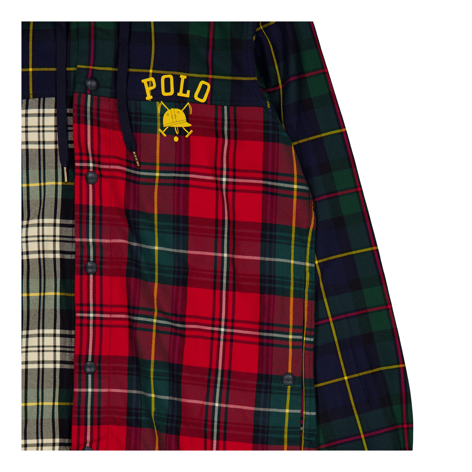 Plaid Patchwork Hooded Shirt Jacket 3427B Equestrian Tartan Piecng