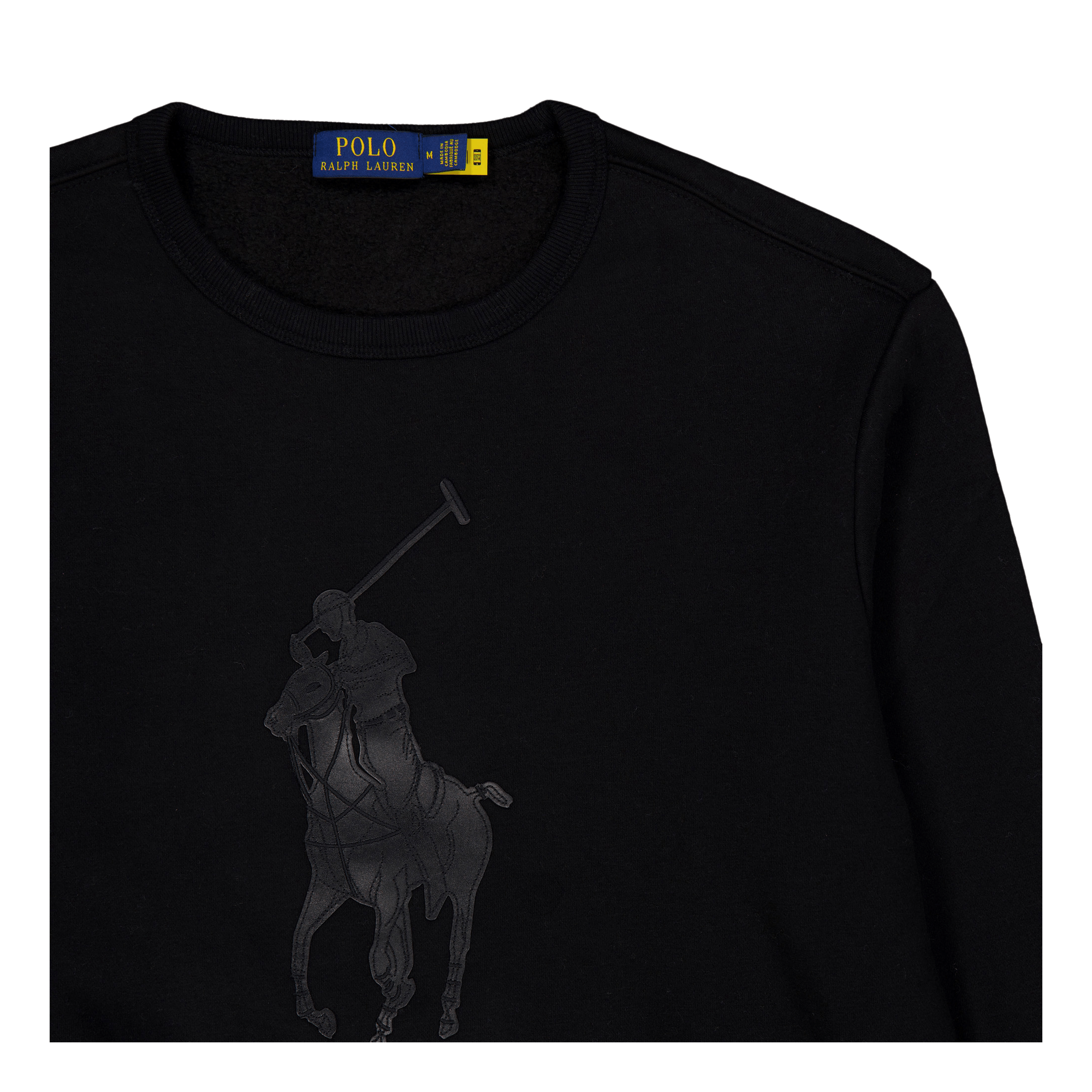 Leather Big Pony Fleece Sweatshirt Polo Black