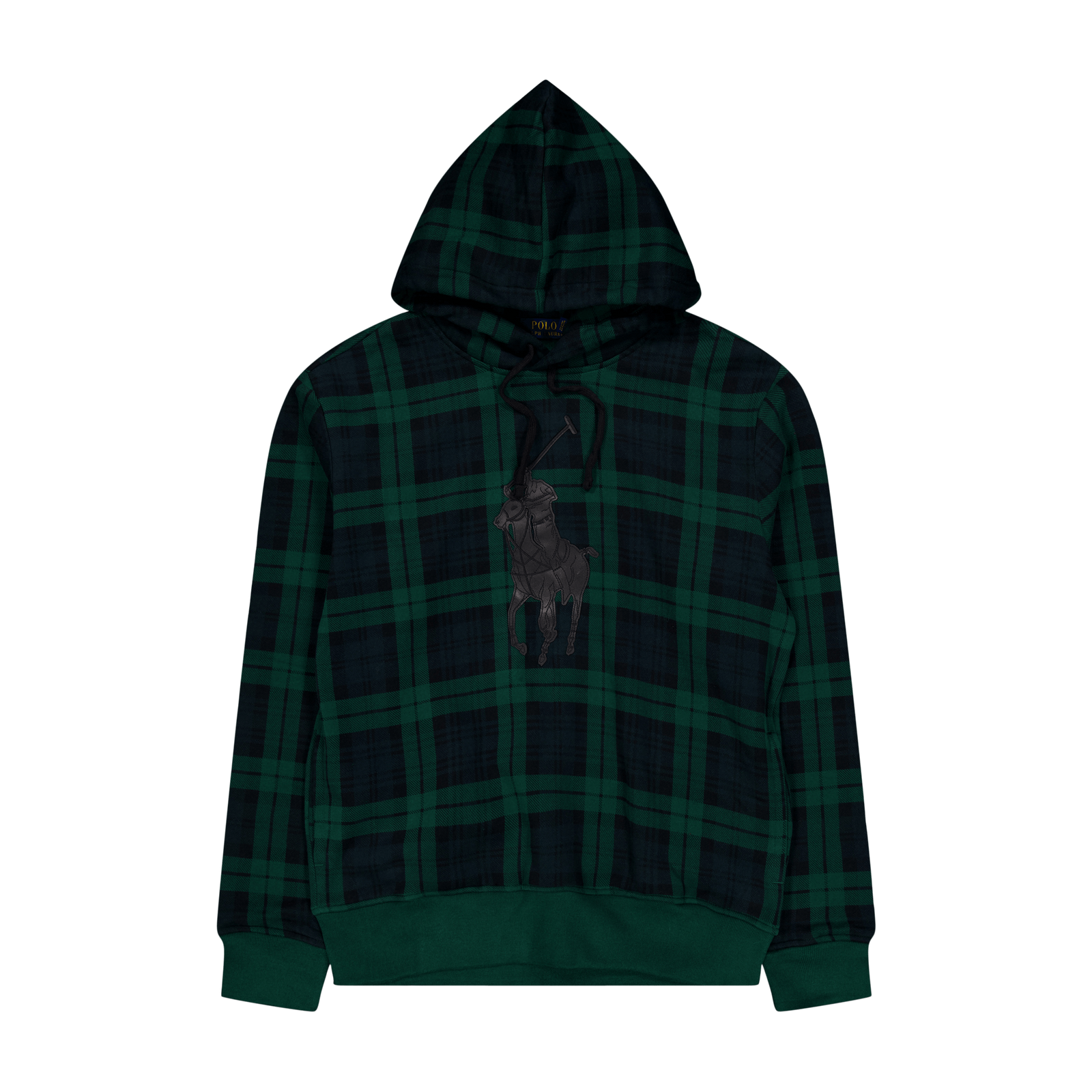 Leather Big Pony Plaid Fleece Hoodie Tartan