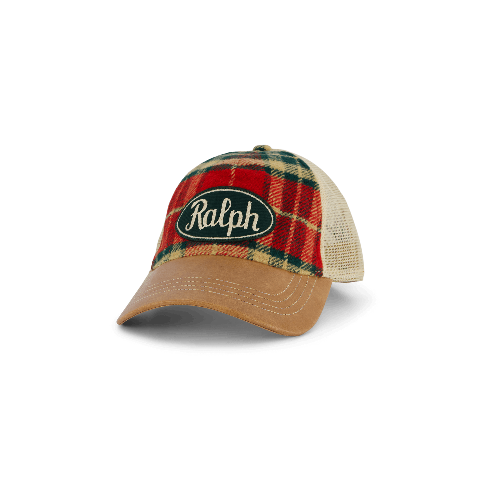 Leather-Bill Plaid Trucker Cap 6197 Red/Black Multi