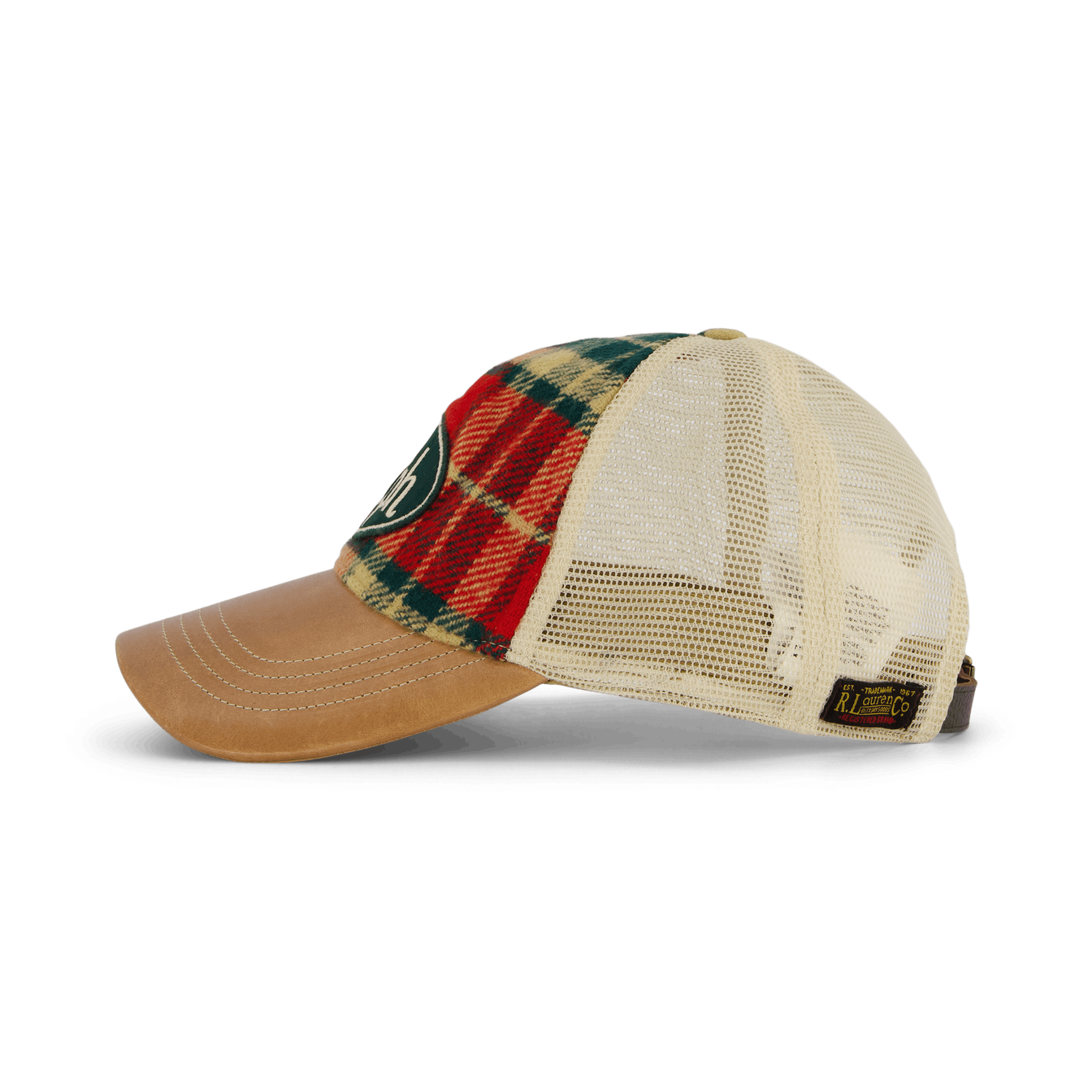 Leather-Bill Plaid Trucker Cap 6197 Red/Black Multi