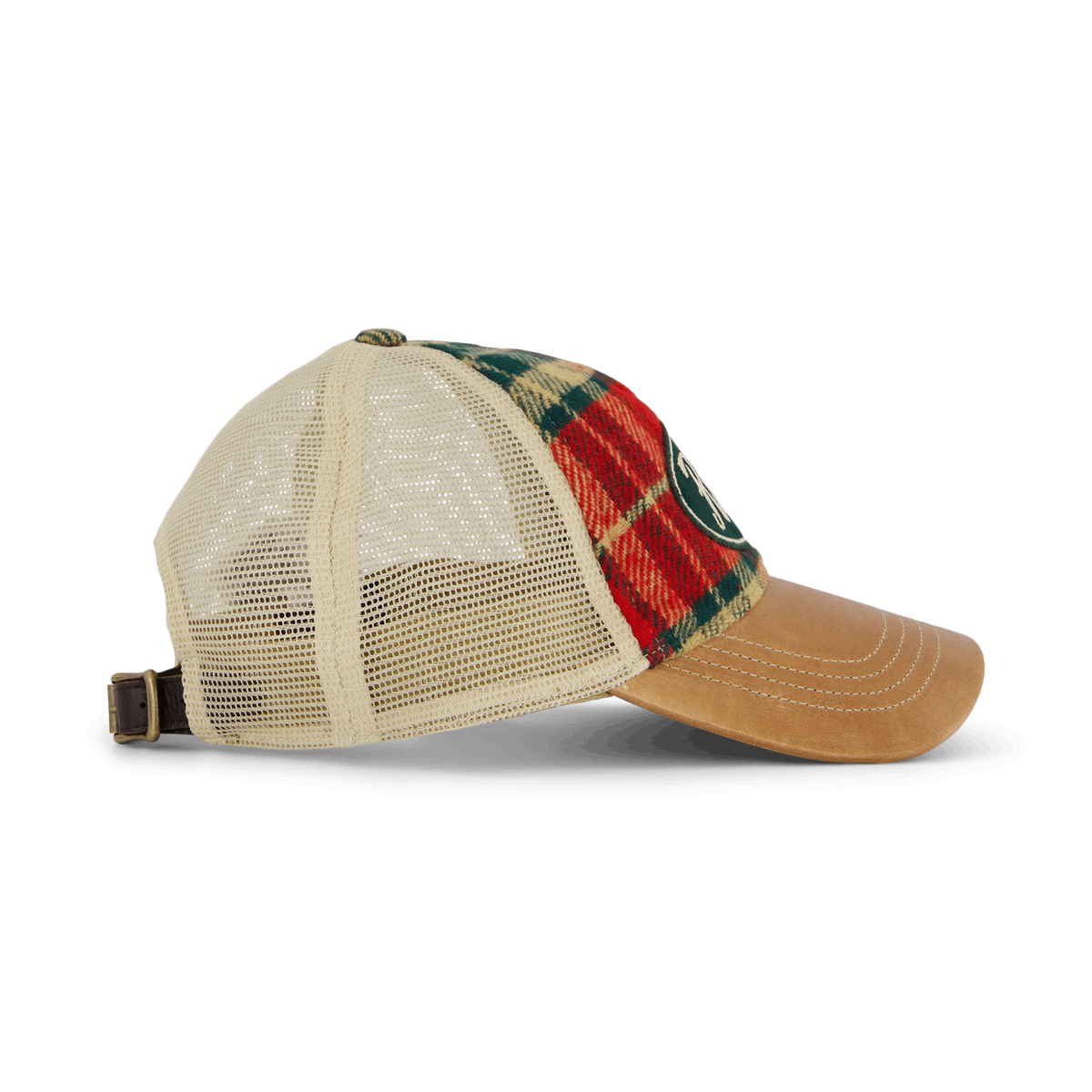 Leather-Bill Plaid Trucker Cap 6197 Red/Black Multi