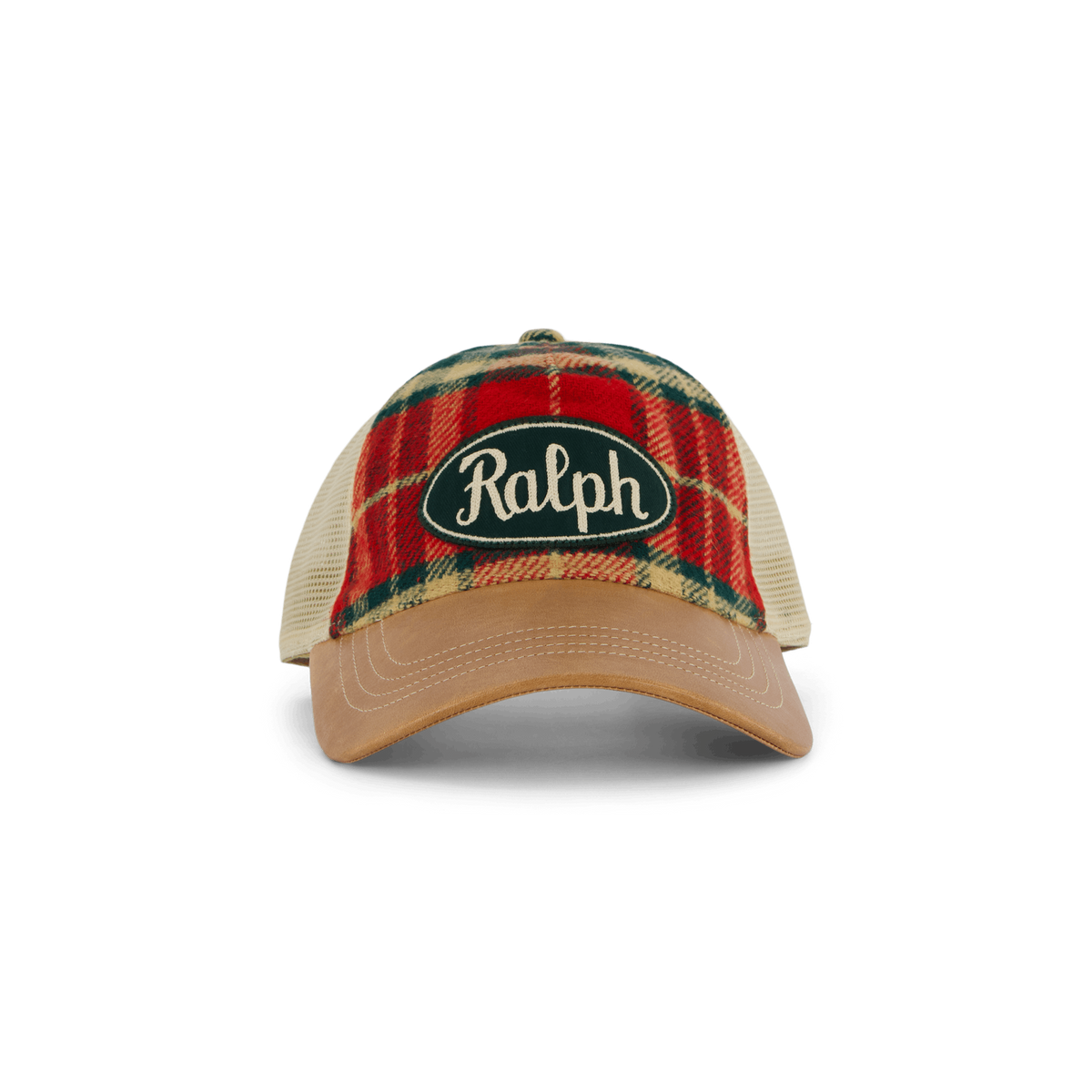 Leather-Bill Plaid Trucker Cap 6197 Red/Black Multi