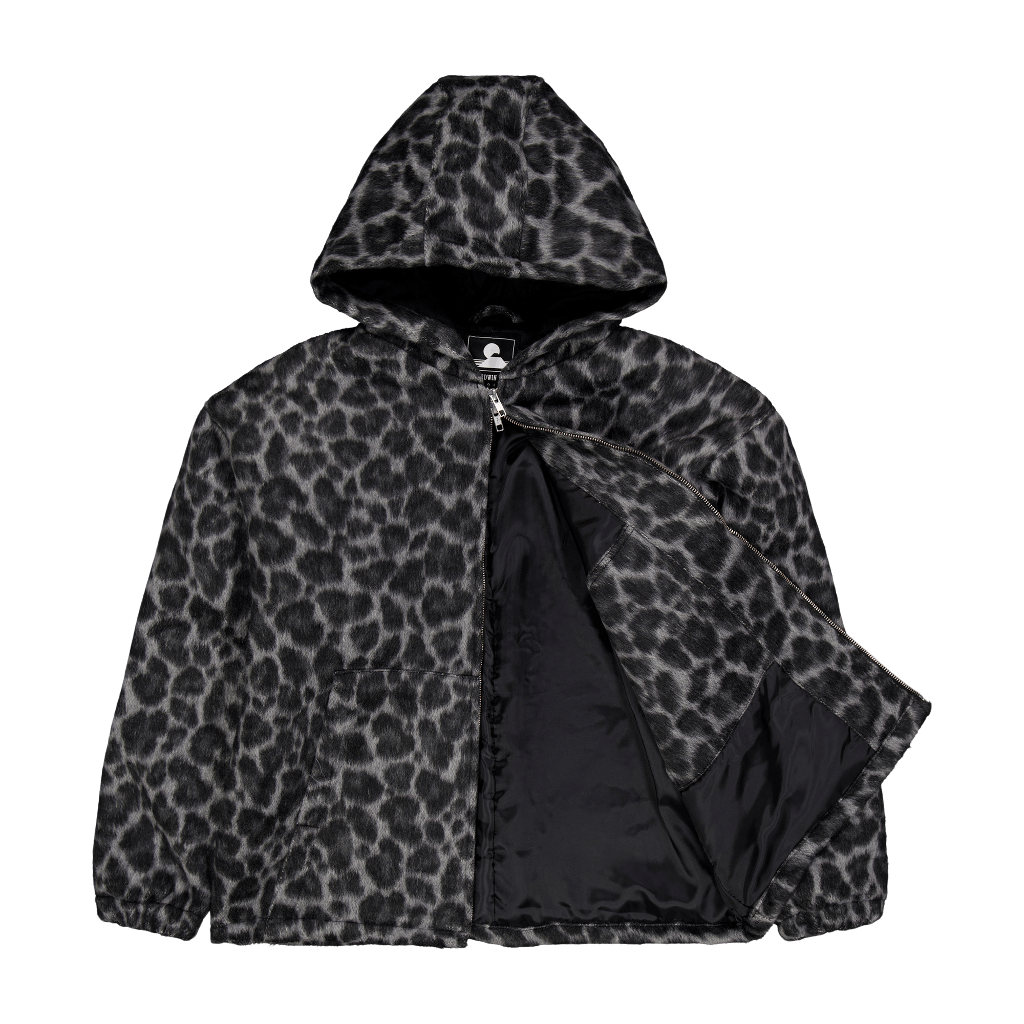Daimon Hooded Jacket Lined Black / White Leopard