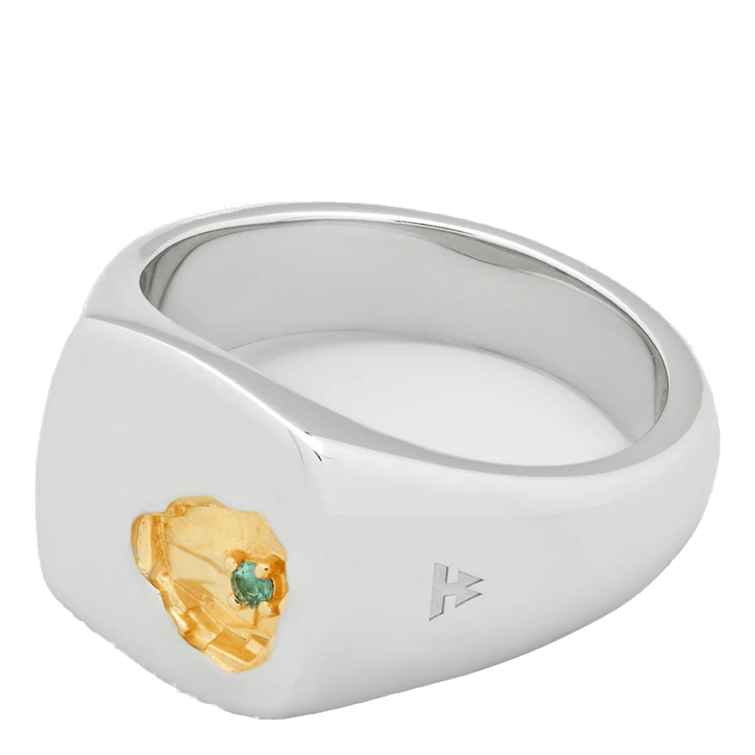 Mined Ring Small Emerald 925 Sterling Silver / 14k Gold