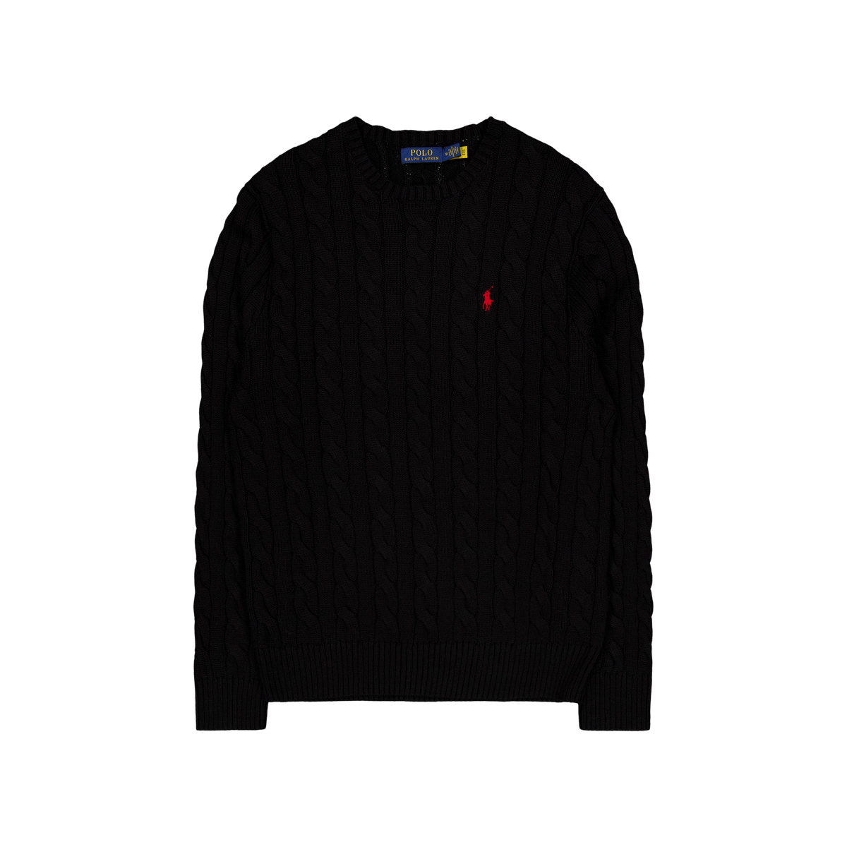 Cable-Knit Cotton Sweater Polo Black