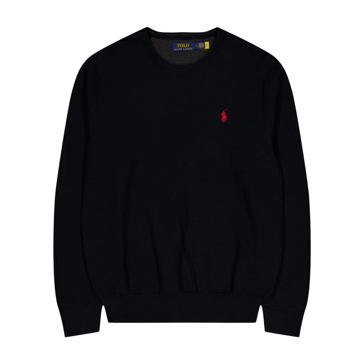 Textured Cotton Crewneck Sweater Polo Black