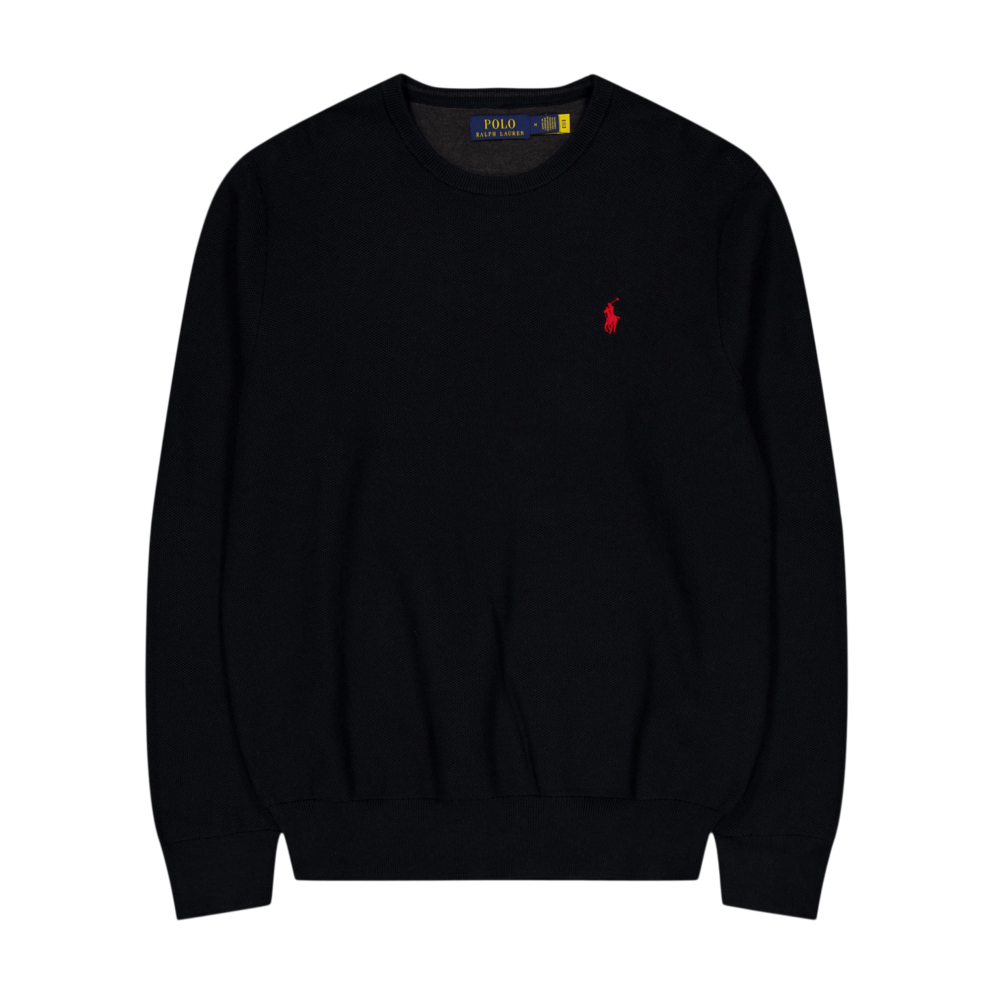 Textured Cotton Crewneck Sweater Polo Black