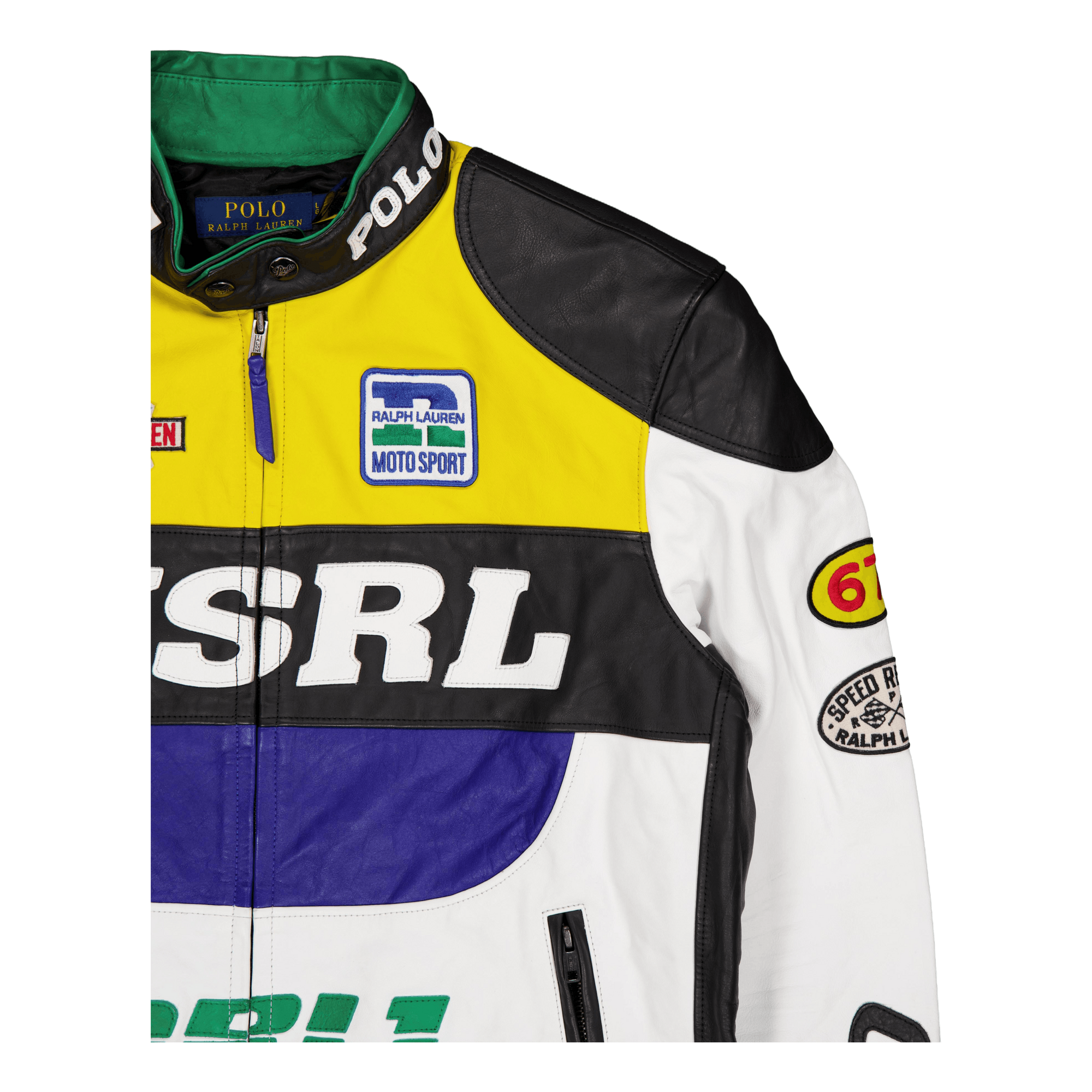 Polo Ralph Lauren Leather Cafe Racer Jacket White Multi Caliroots