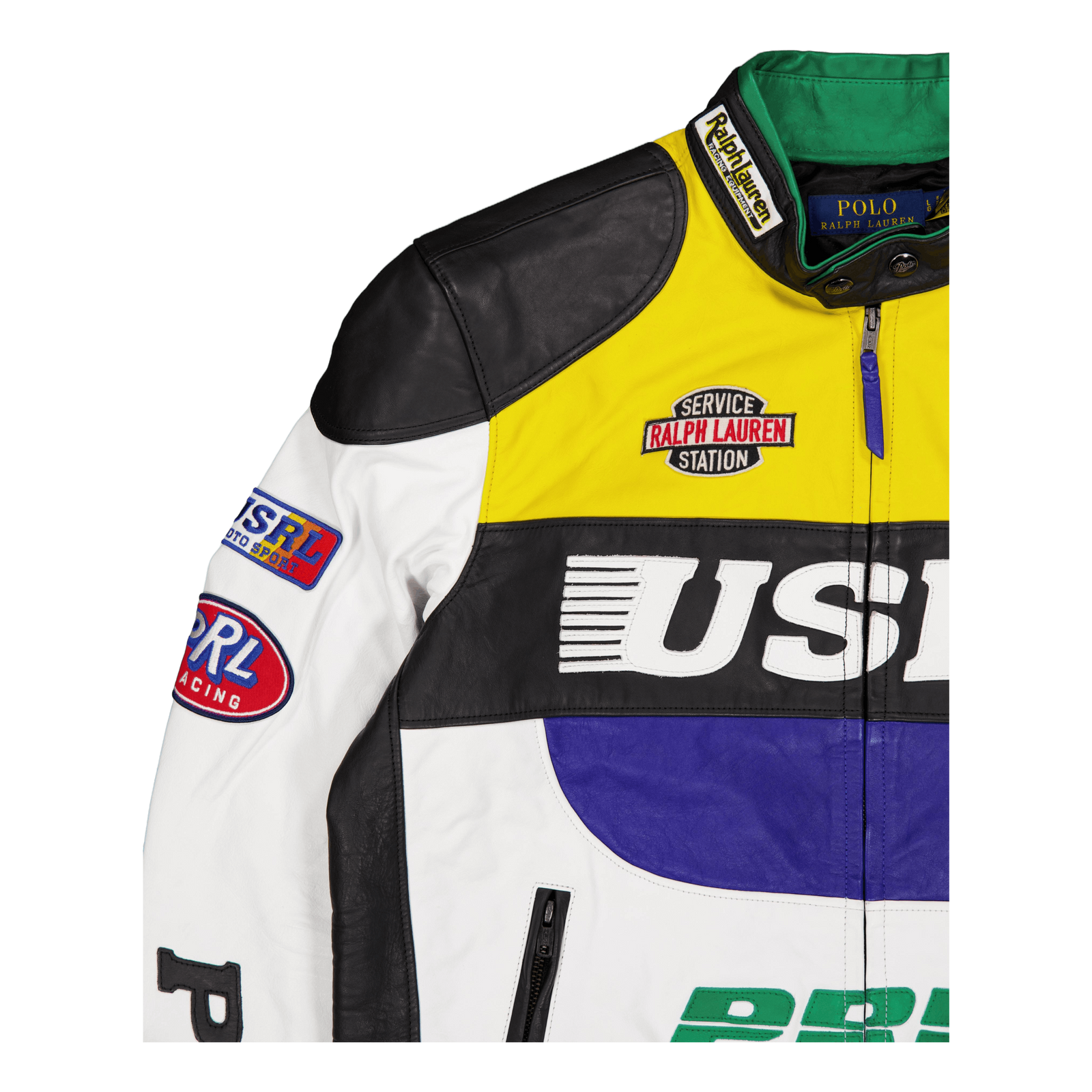 Leather Café Racer Jacket White Multi