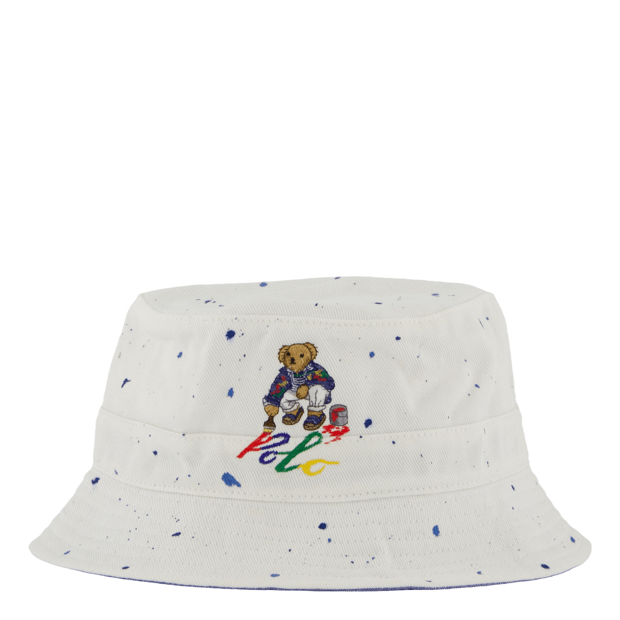 Polo Bear Paint-Splatter Bucket Hat White
