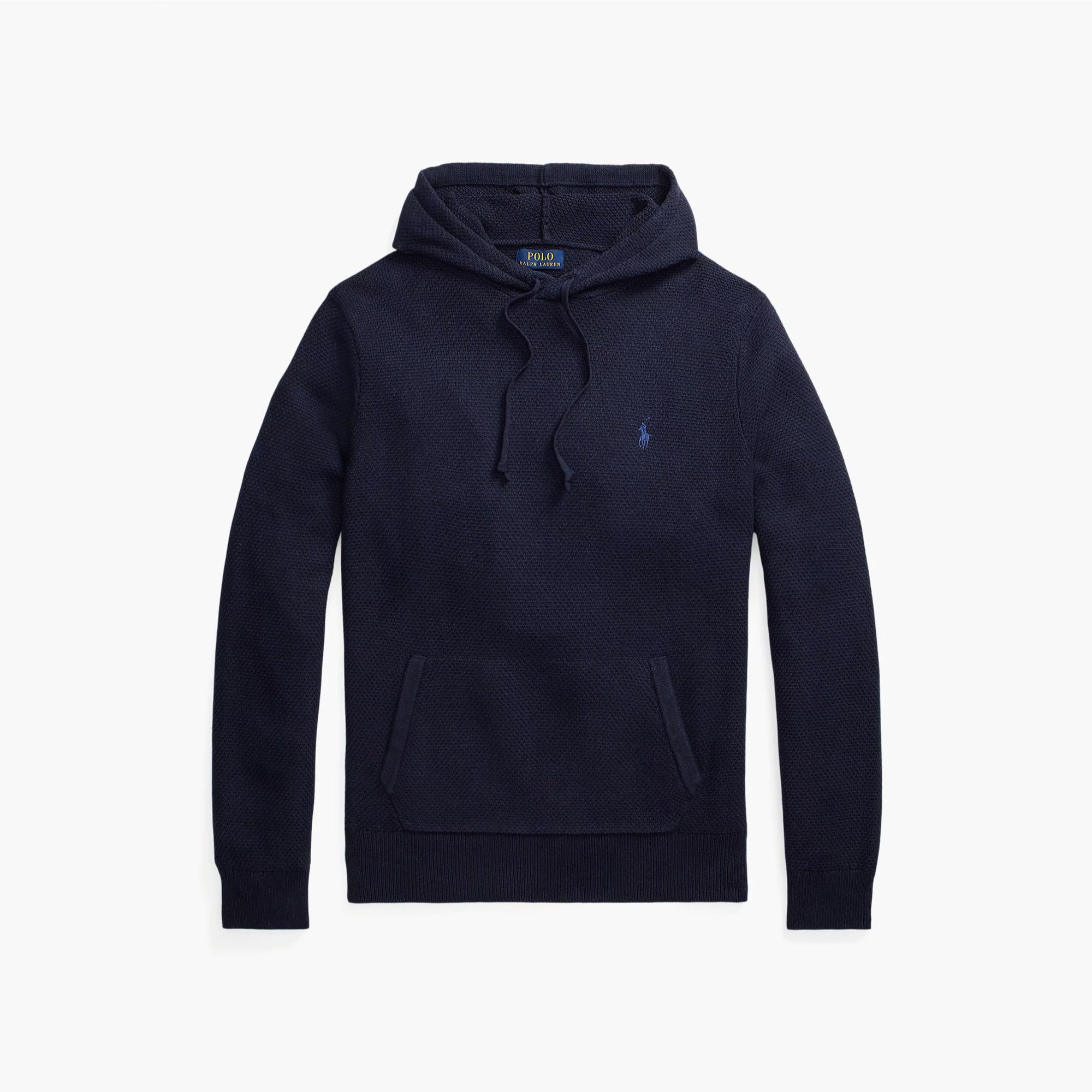 Woven-Stitch Cotton Hooded Sweater Navy Hthr