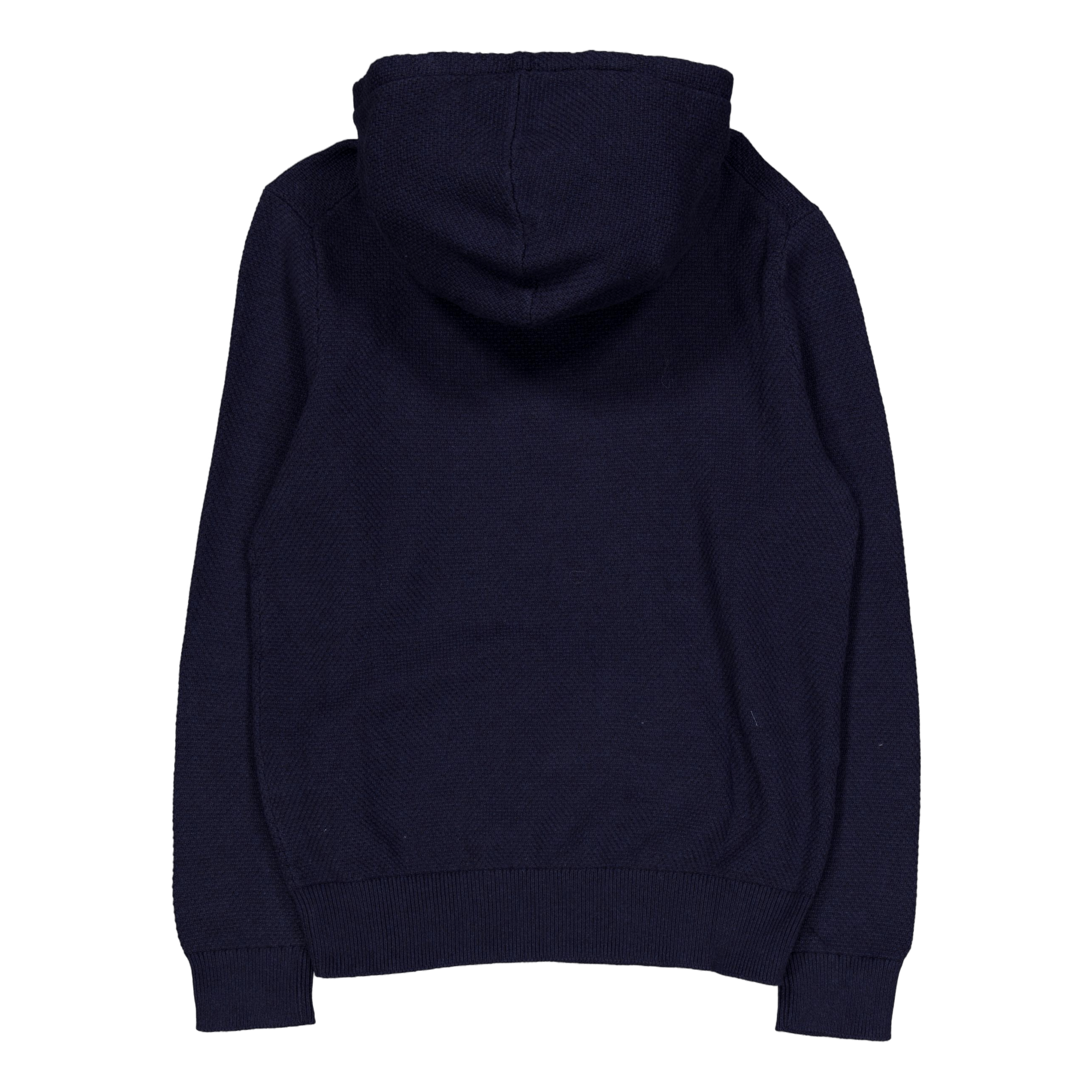 Woven-Stitch Cotton Hooded Sweater Navy Hthr