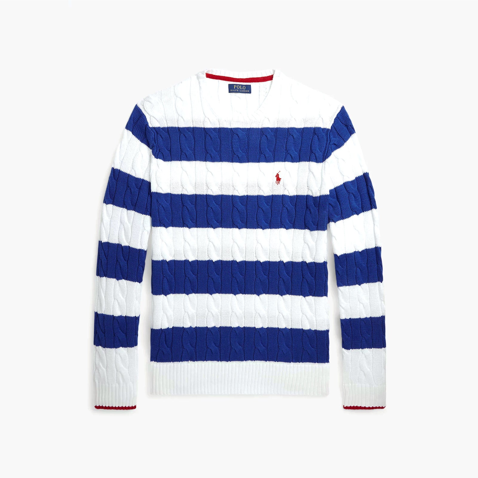 Striped Cable-Knit Cotton Sweater White Combo