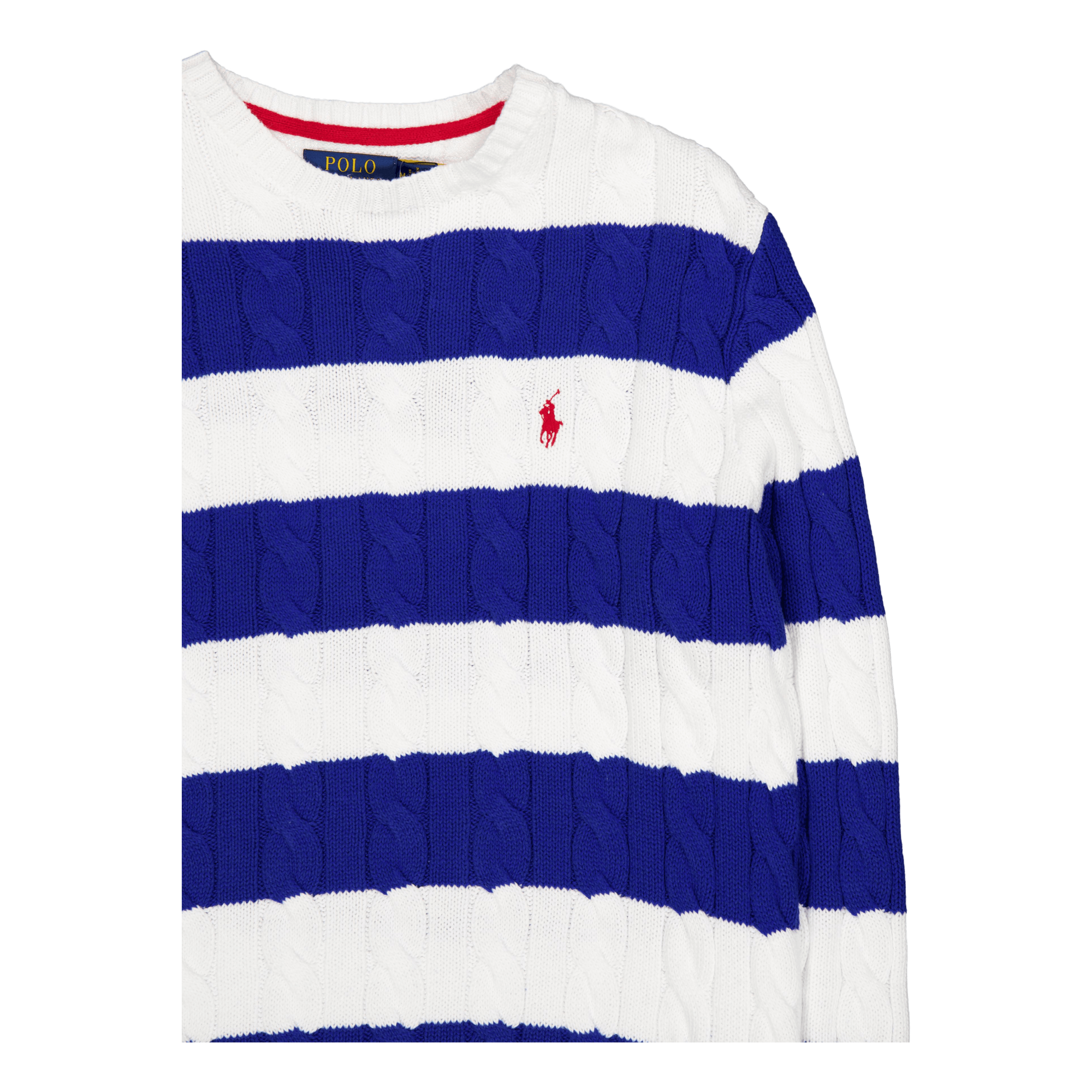 Striped Cable-Knit Cotton Sweater White Combo