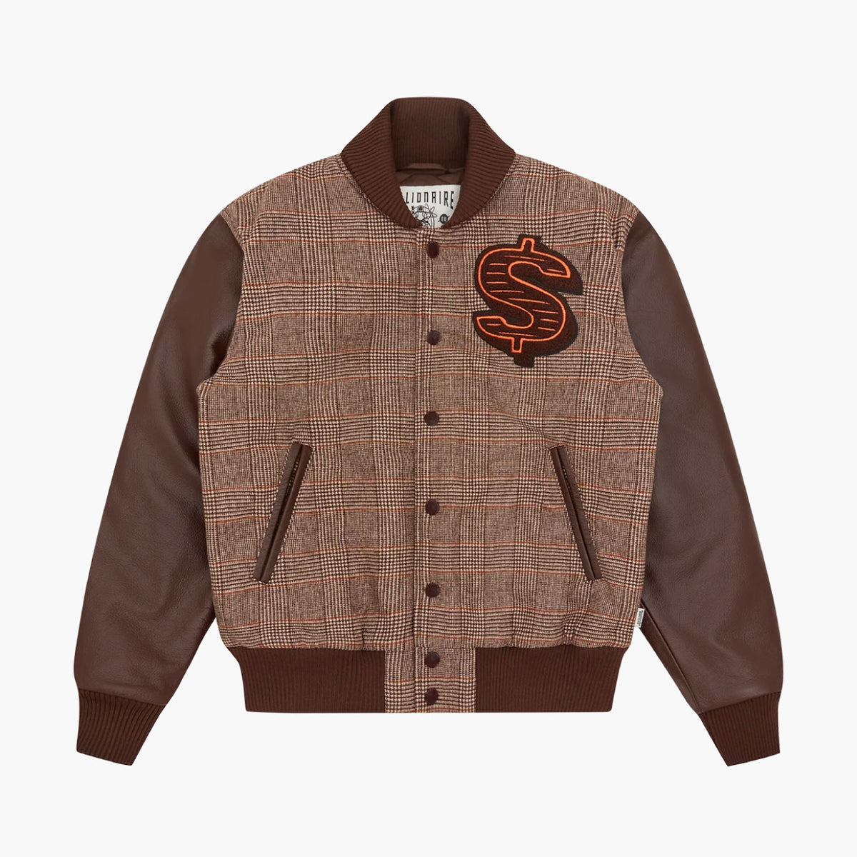 Leather Sleeve Varsity Jacket Brown Check