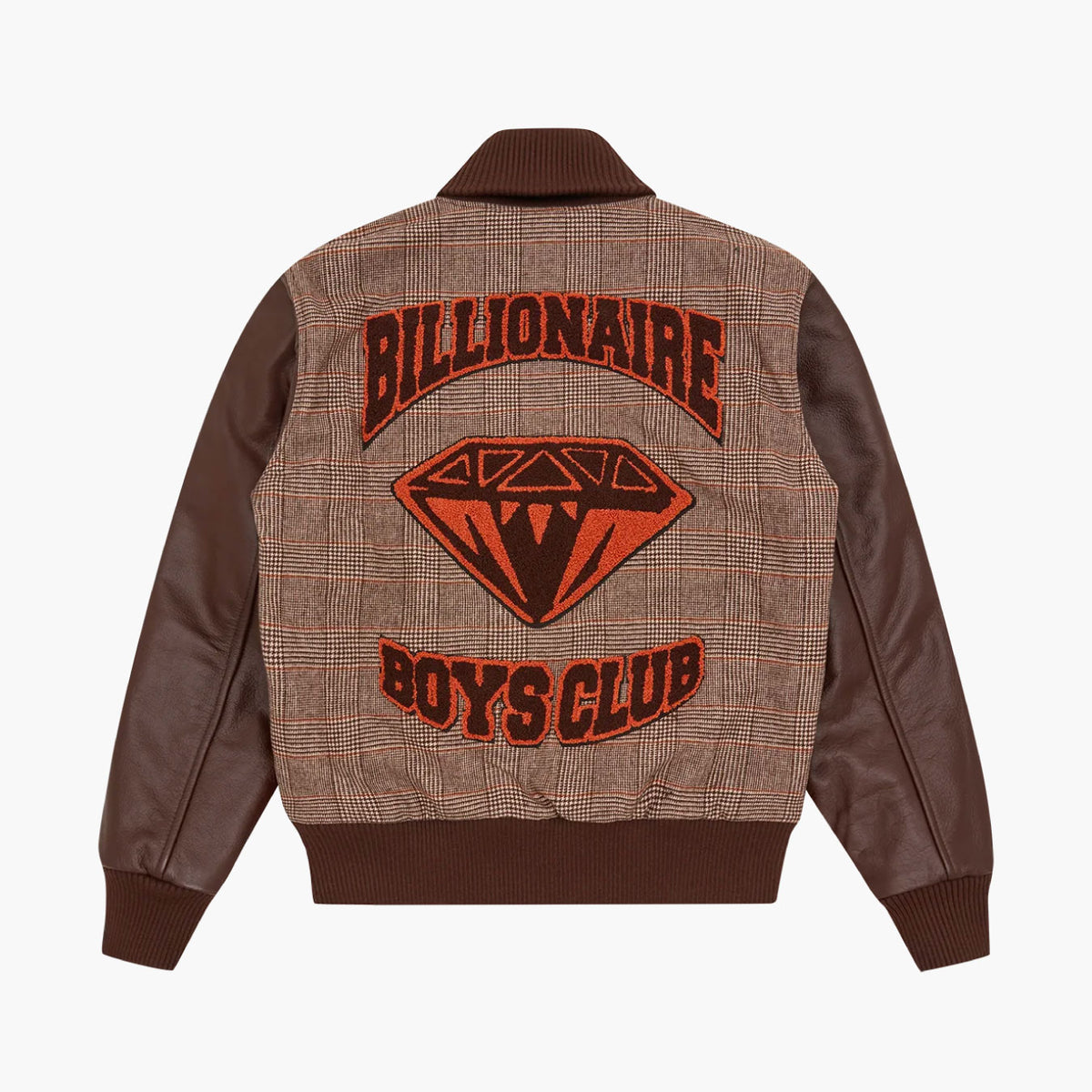 Leather Sleeve Varsity Jacket Brown Check