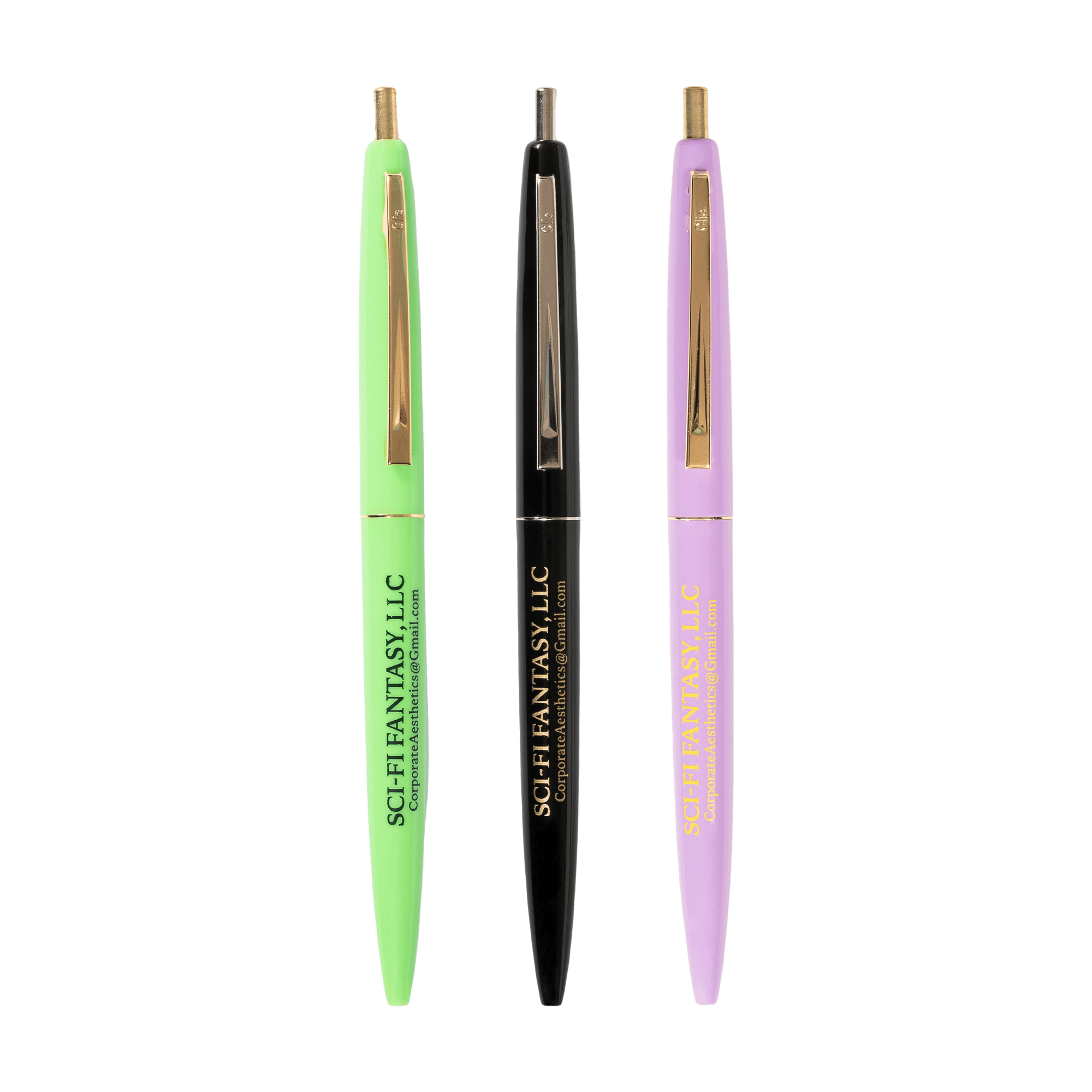 3 Pack Click Pens Purple/green/black