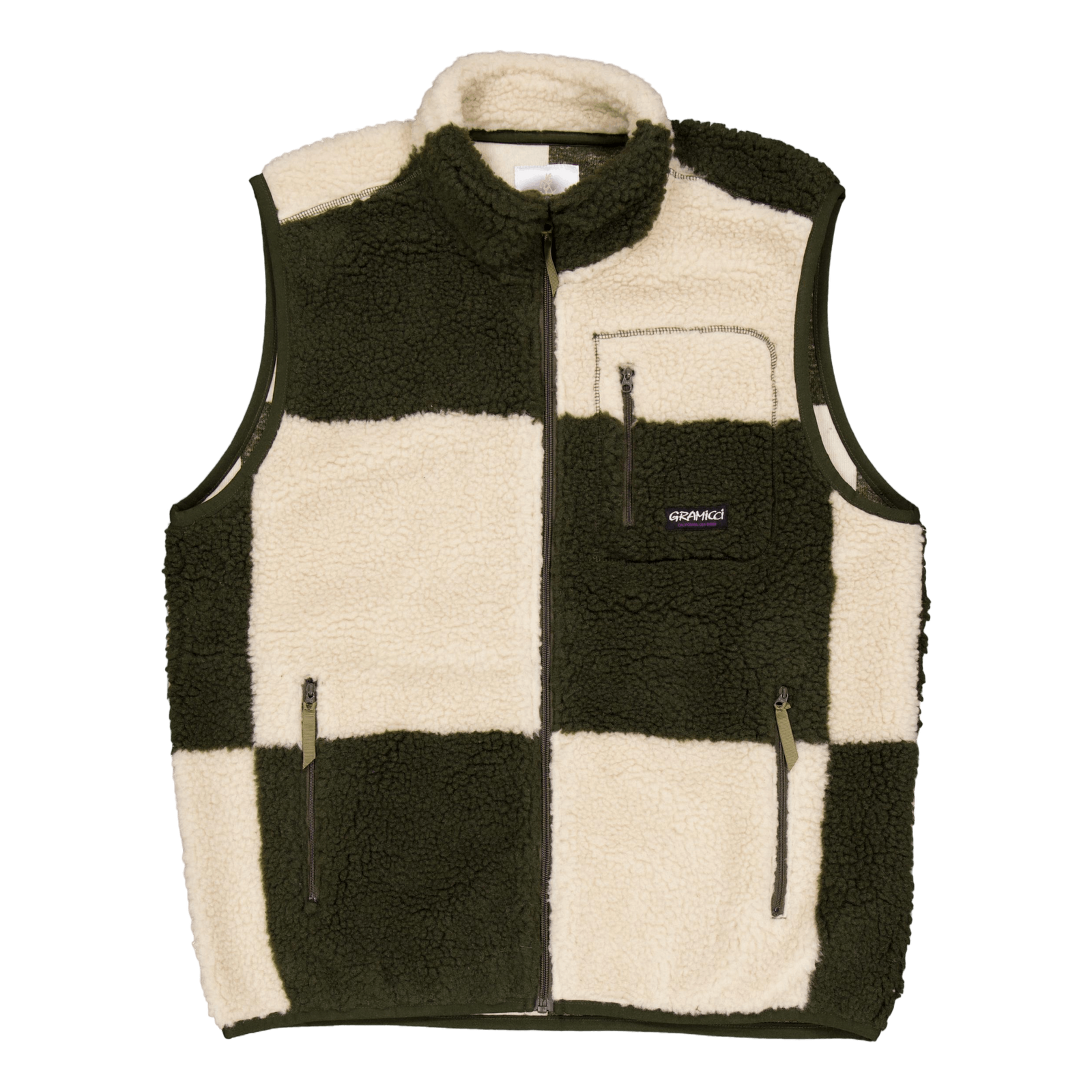 Checkered Sherpa Vest Natural / Olive Check