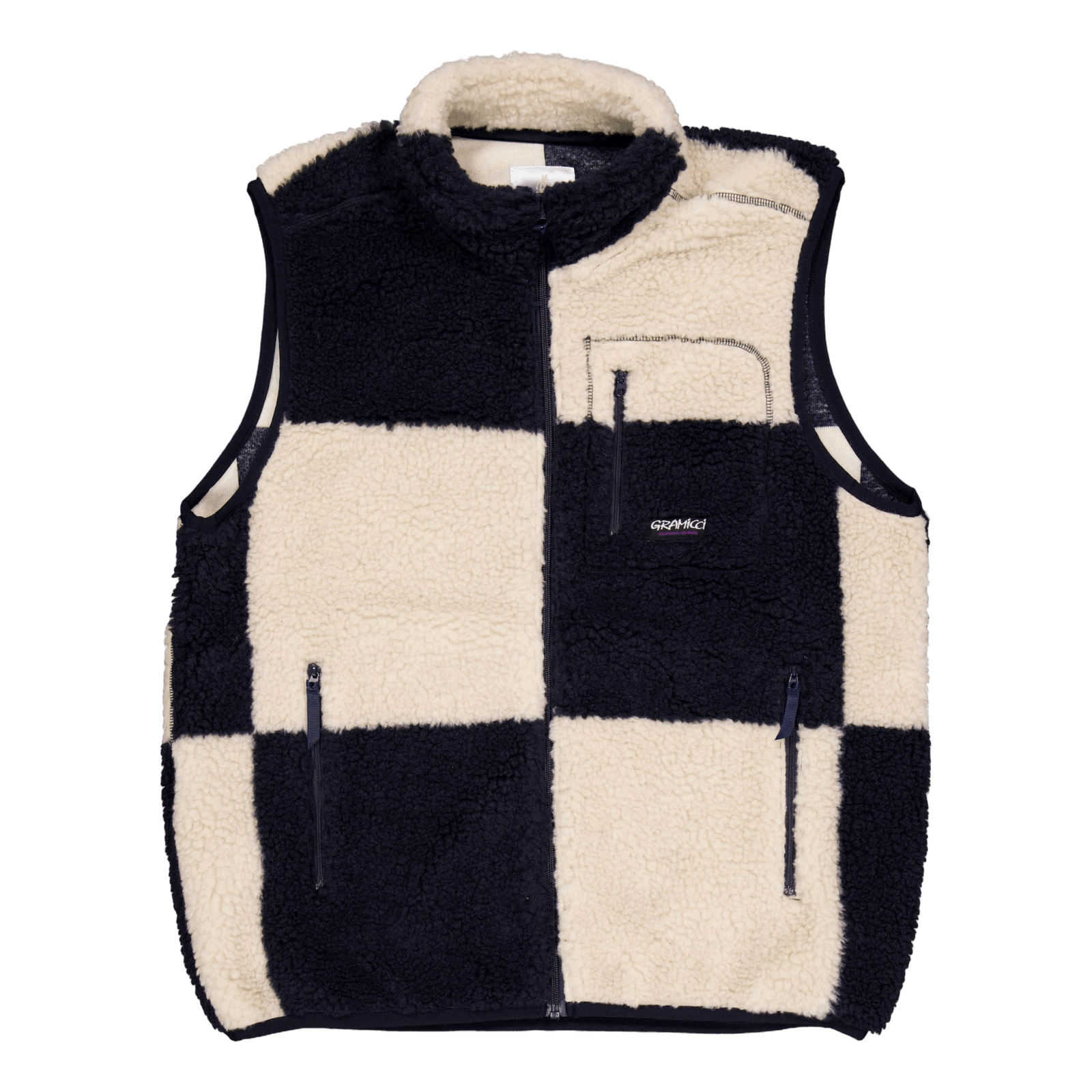 Checkered Sherpa Vest Natural / Navy Check