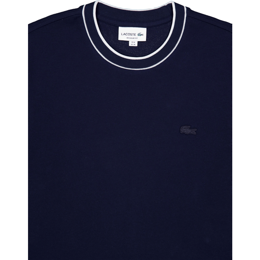 Stretch Piqué Stripe Collar T-shirt NAVY BLUE