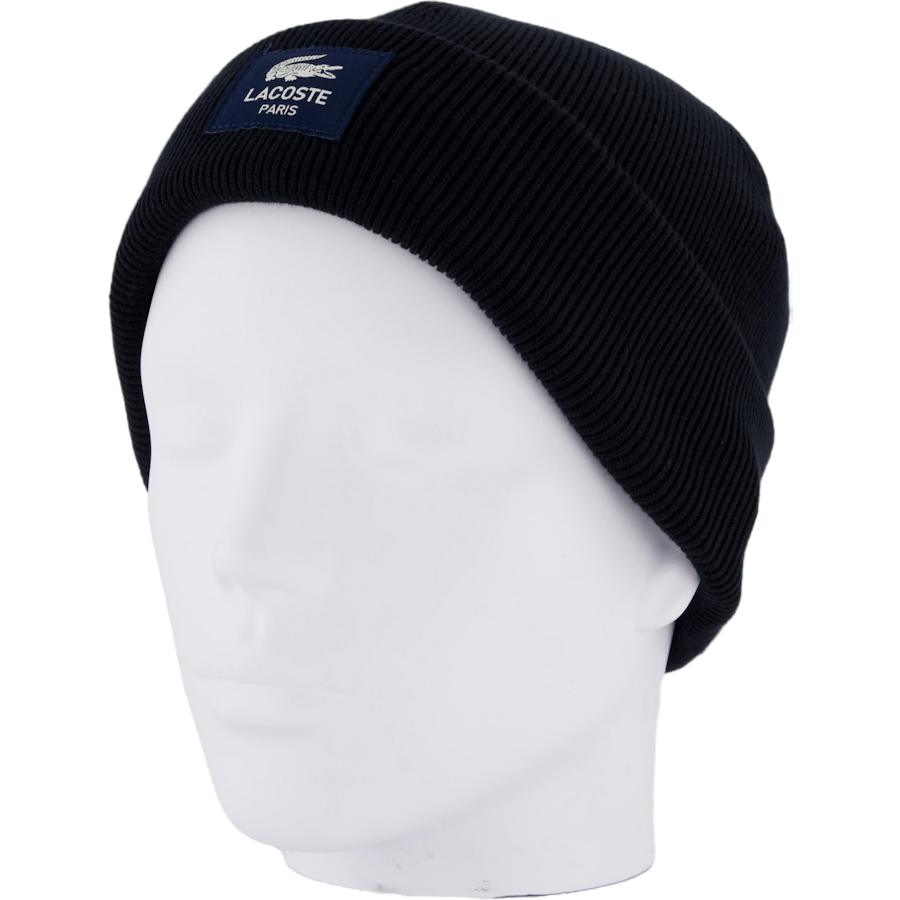 Ribbed Cotton Badge Beanie Noir 031