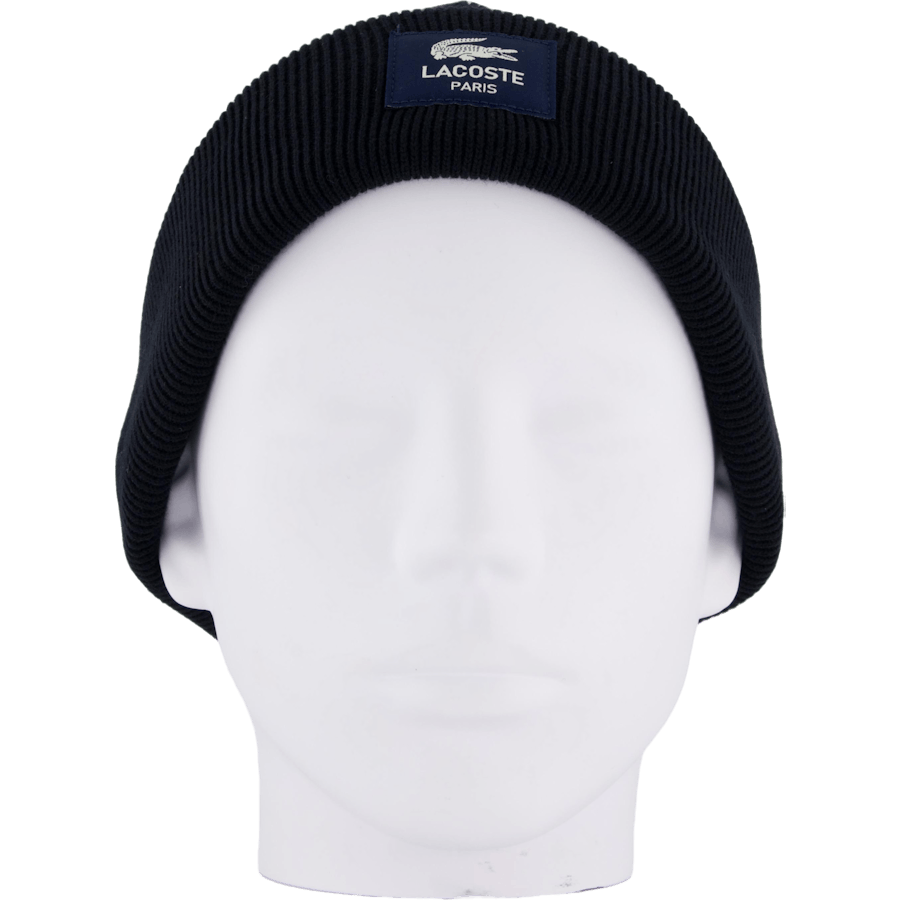 Ribbed Cotton Badge Beanie Noir 031