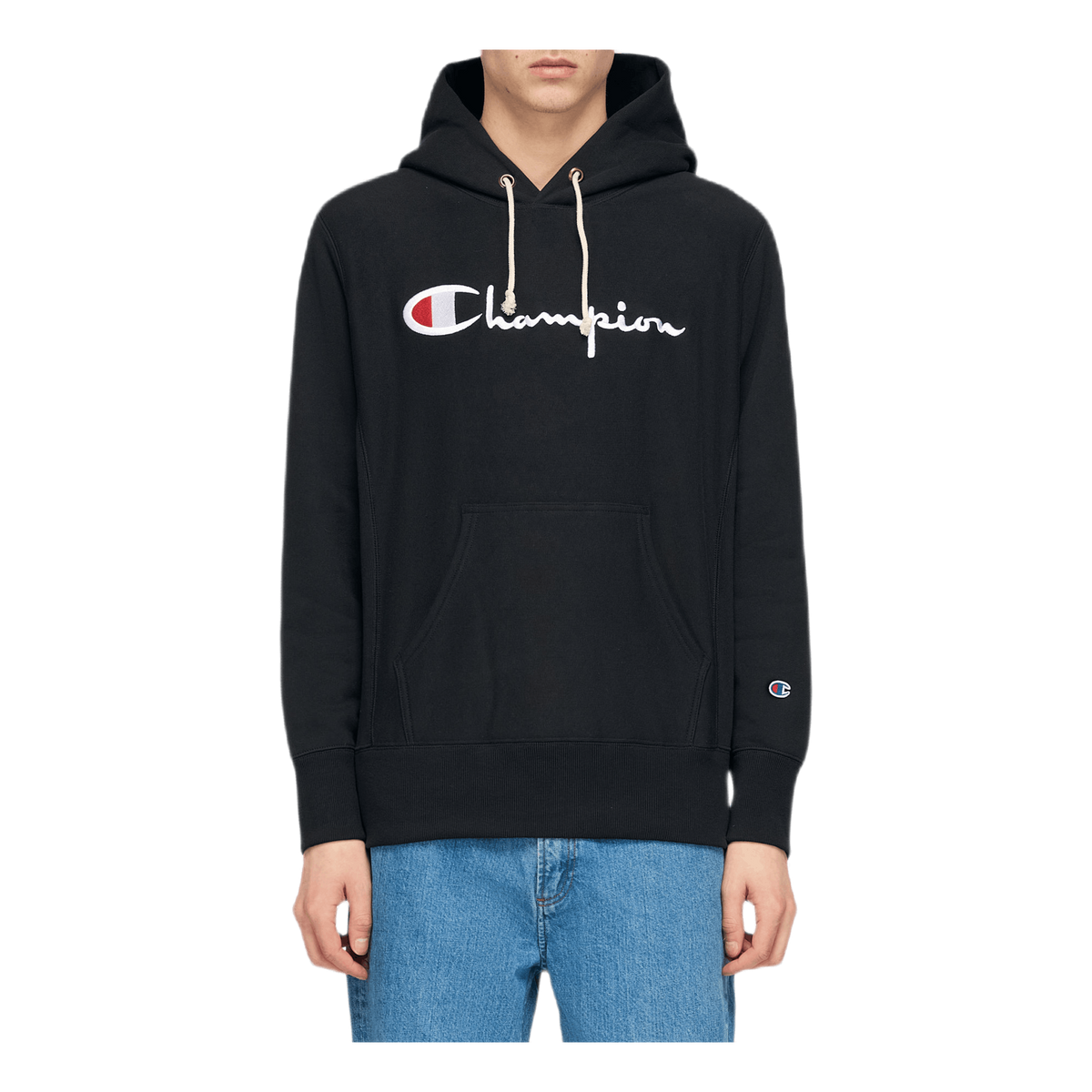 Reverse Weave Pullover Hood Black