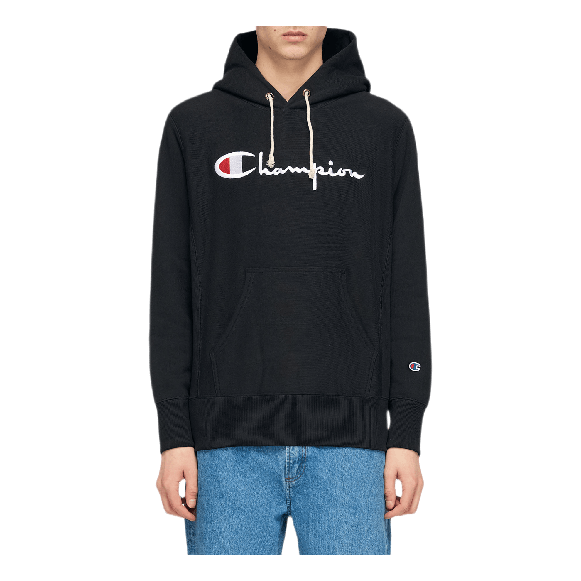 Reverse Weave Pullover Hood Black