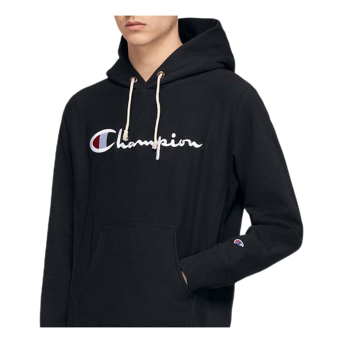 Reverse Weave Pullover Hood Black