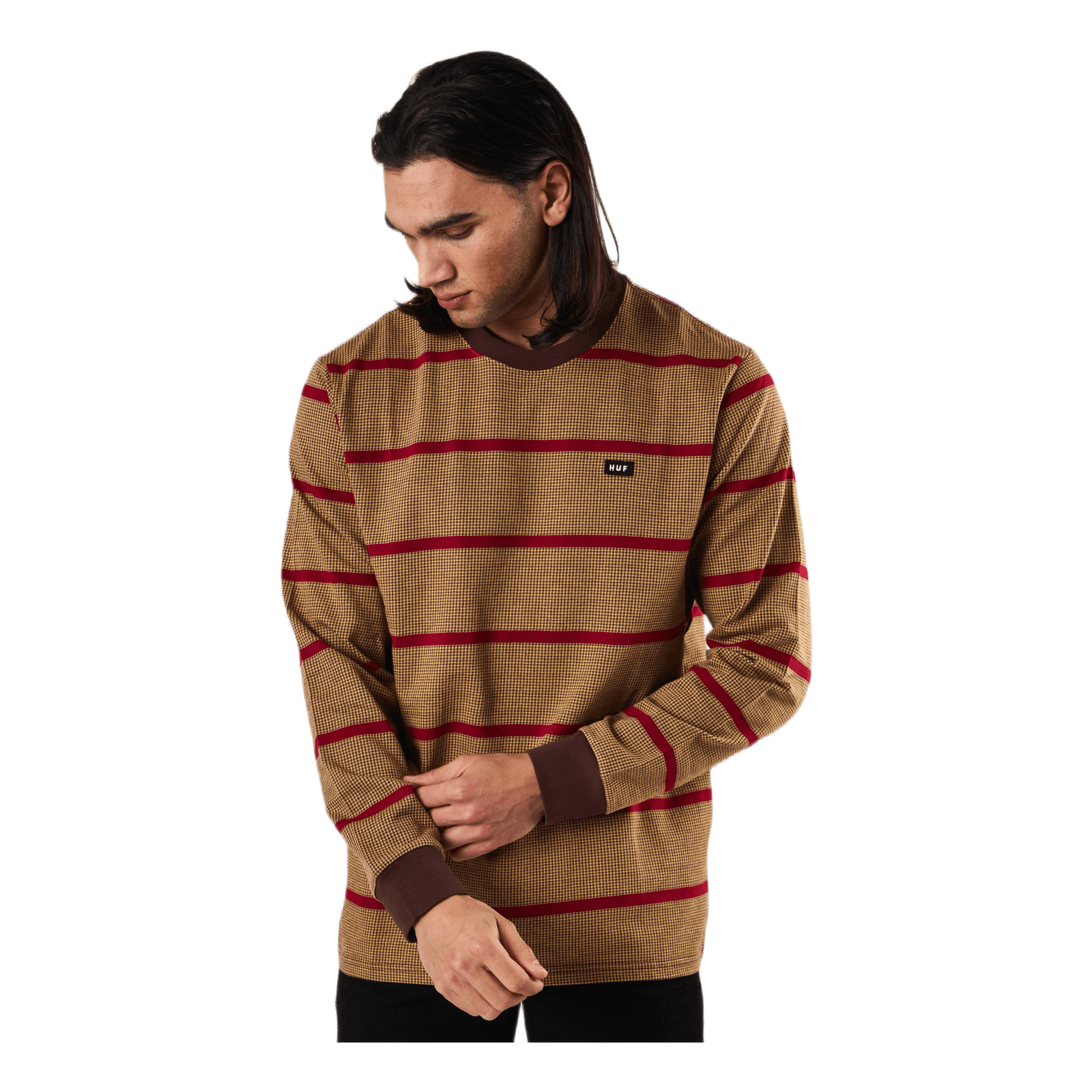 Houndstooth Stripe L/s Knit Deep Mahogany