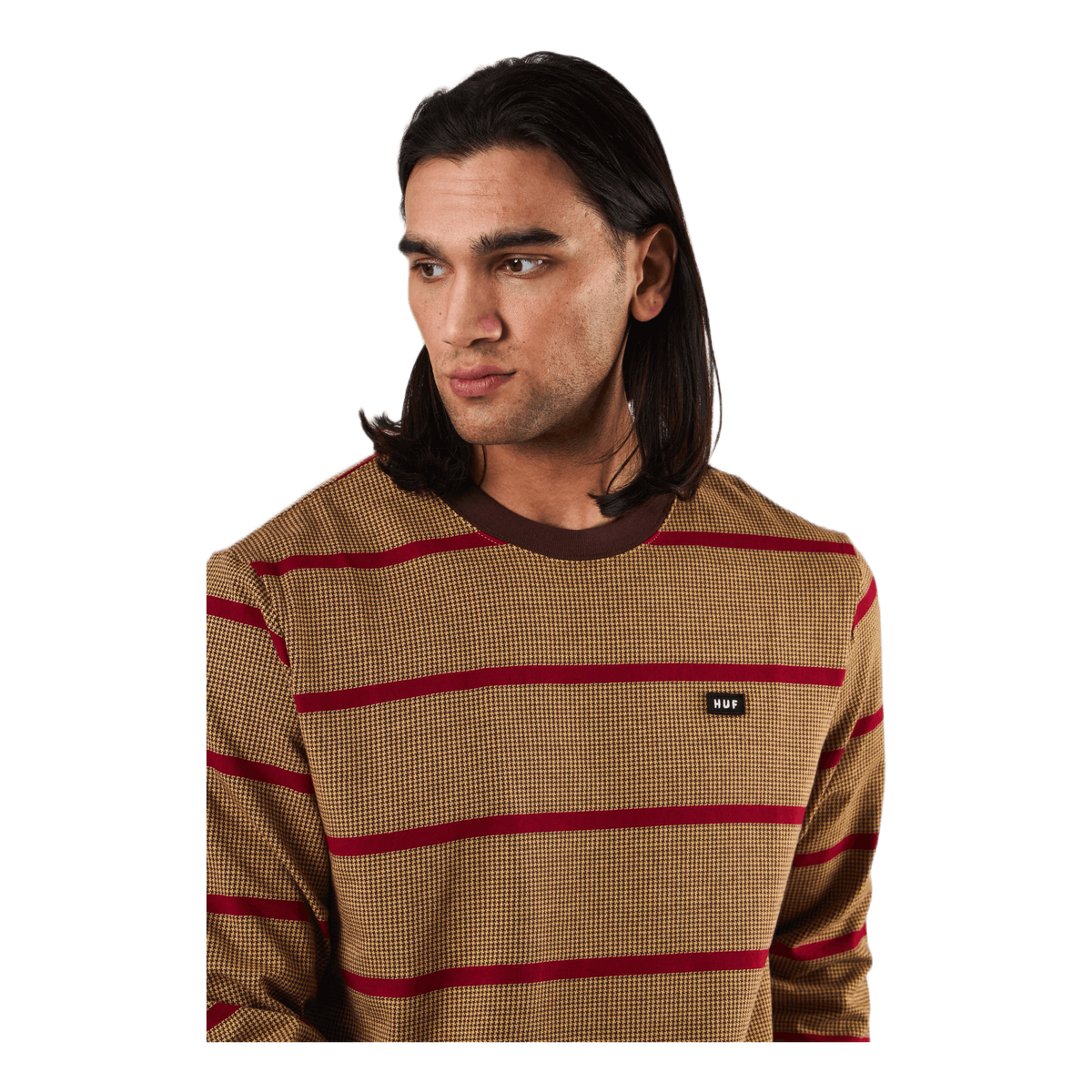 Houndstooth Stripe L/s Knit Deep Mahogany