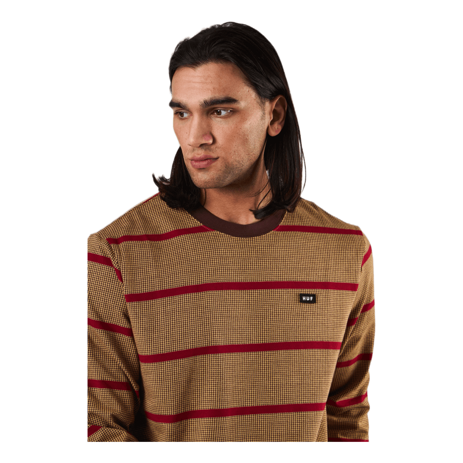 Houndstooth Stripe L/s Knit Deep Mahogany