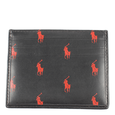 Signature Pony Leather Card Case Blk/Red