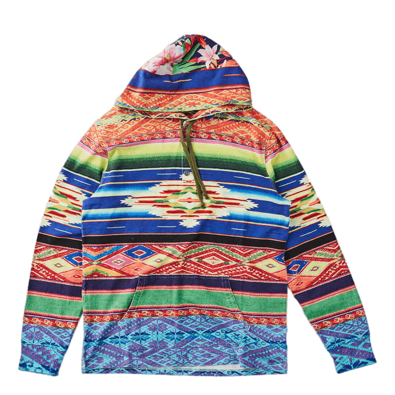 Serape-Print Mesh Hoodie Blue Mu
