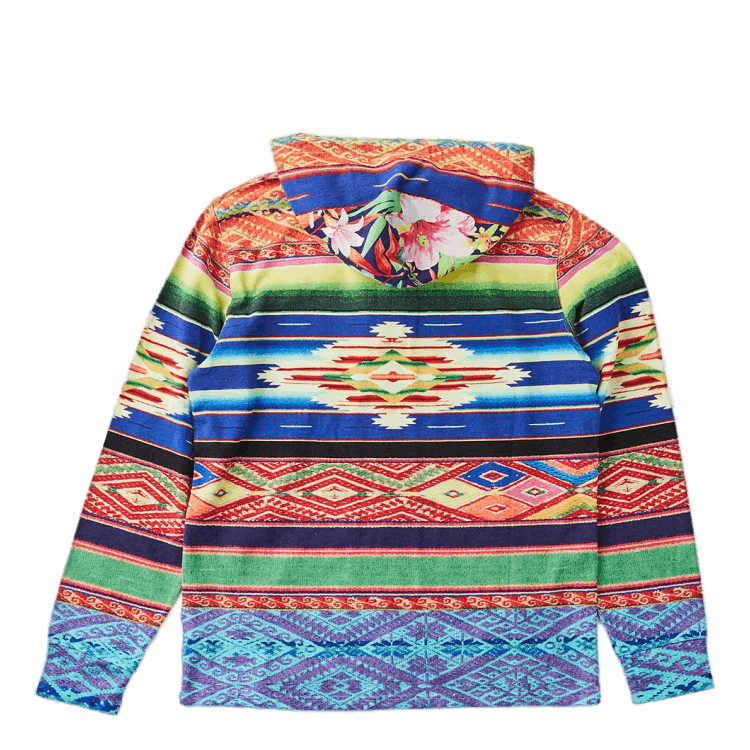 Serape-Print Mesh Hoodie Blue Mu