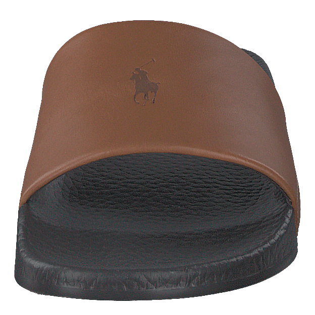 Signature Pony Leather Slide Dk Brown/Snuff