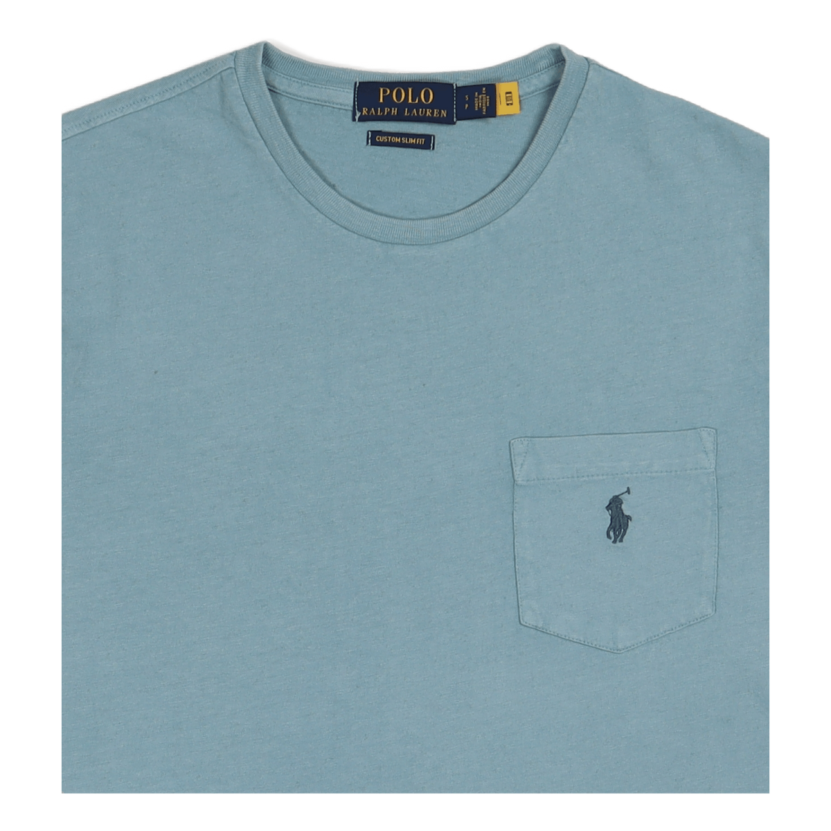 Custom Slim Cotton-Linen Pocket T-Shirt Blue Note