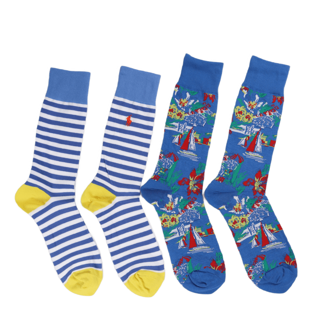 Tropical Trouser Sock 2-Pack 2Pk Multi/White Blue Stripe