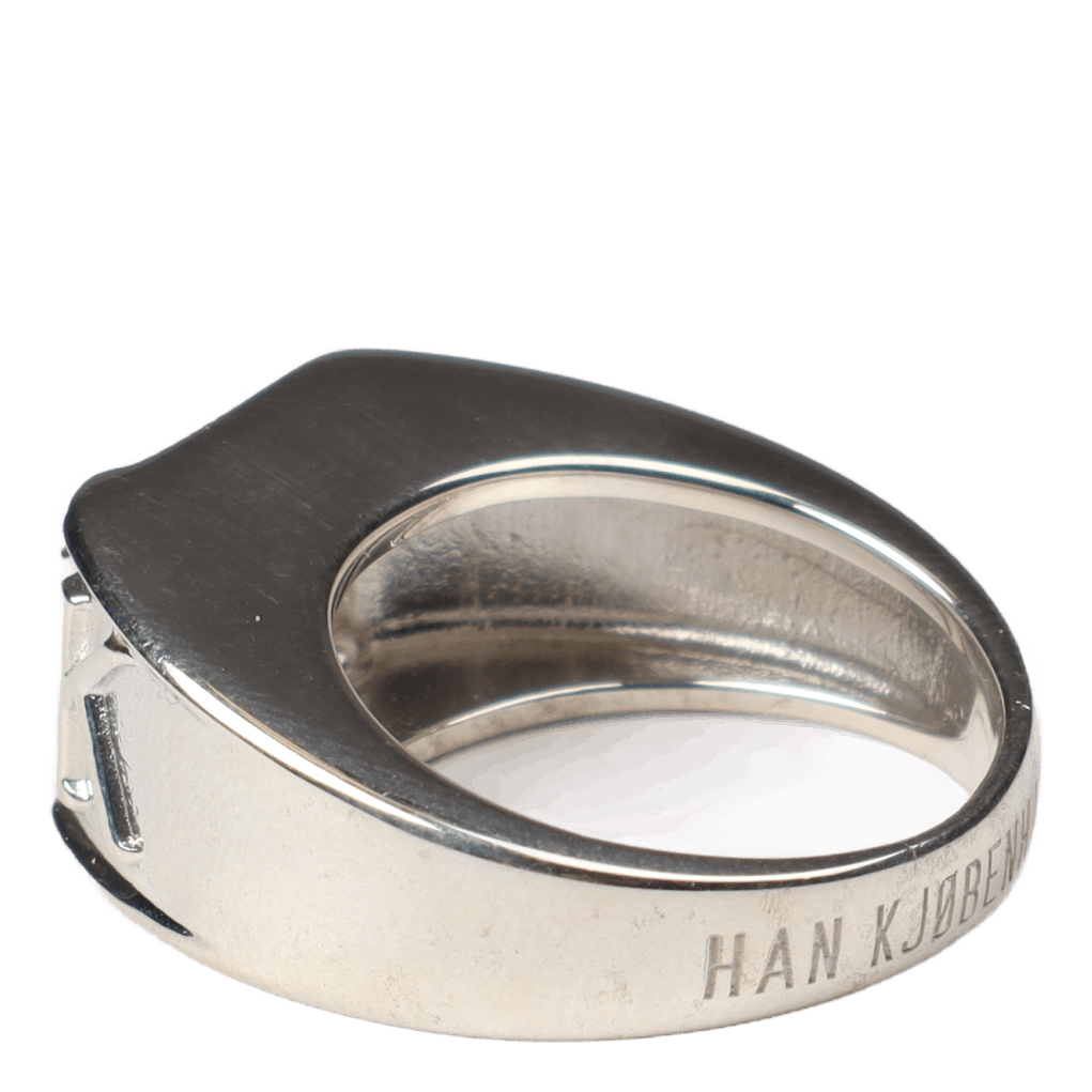 Squared Side Logo Signet Ring Silver