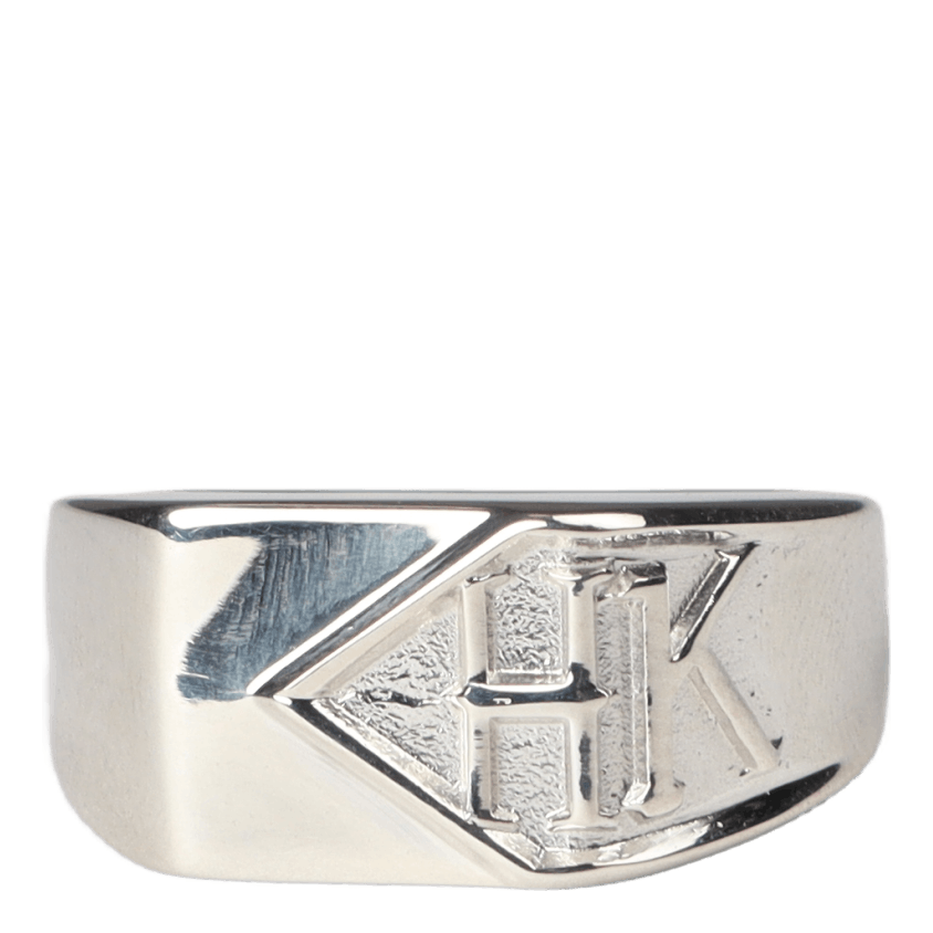 Squared Side Logo Signet Ring Silver