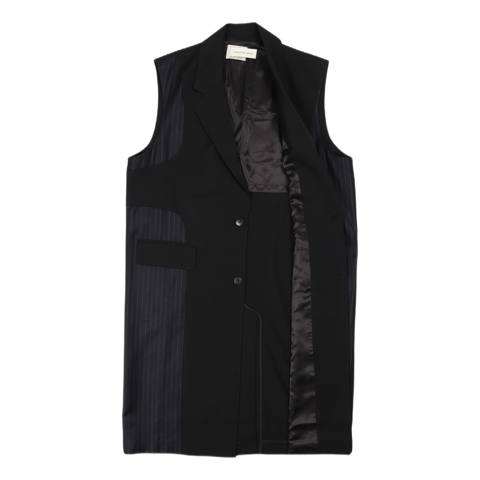 Feng Chen Wang Long Sleeveless Coat Black Caliroots