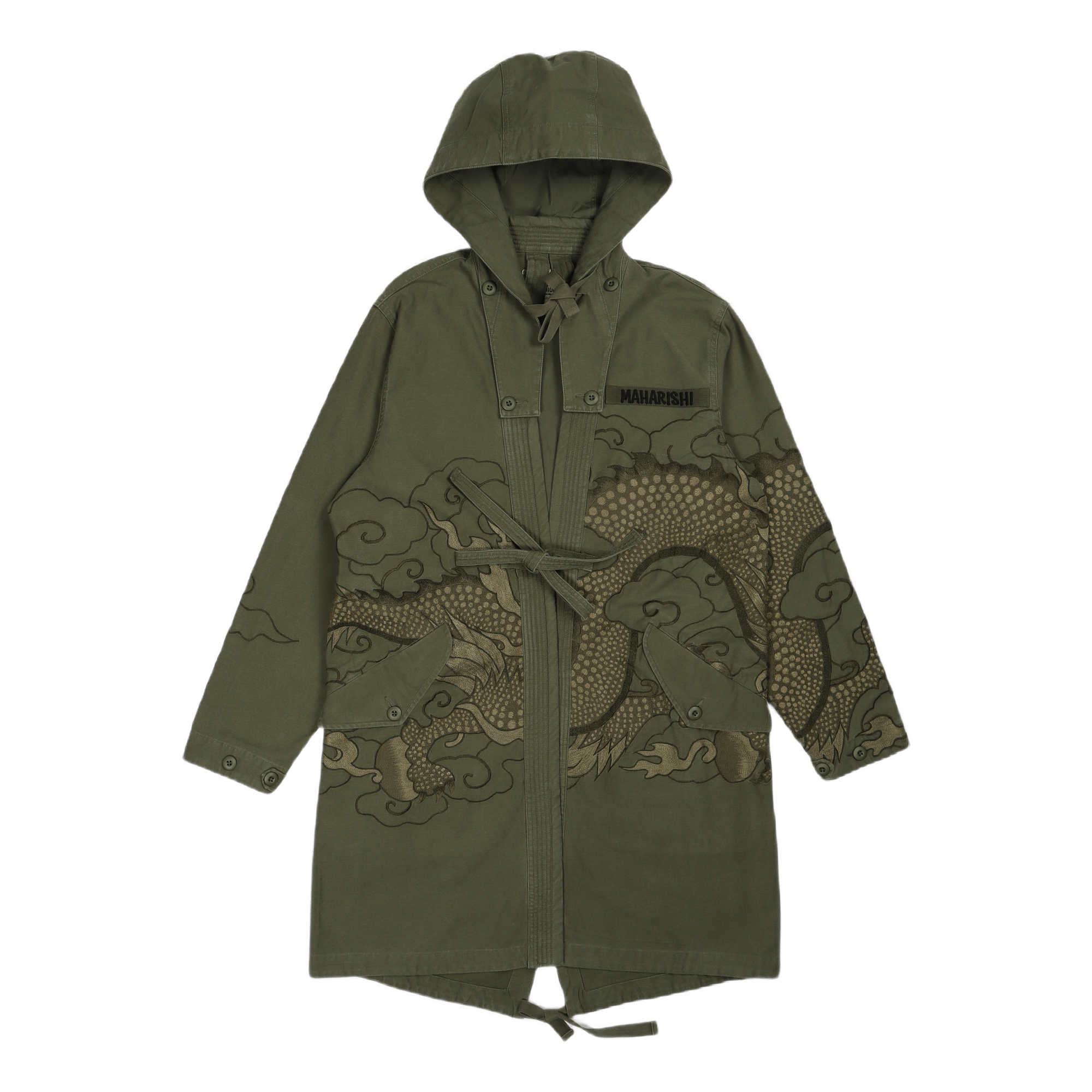 Tibetan Dragon Kimono Parka Or Olive