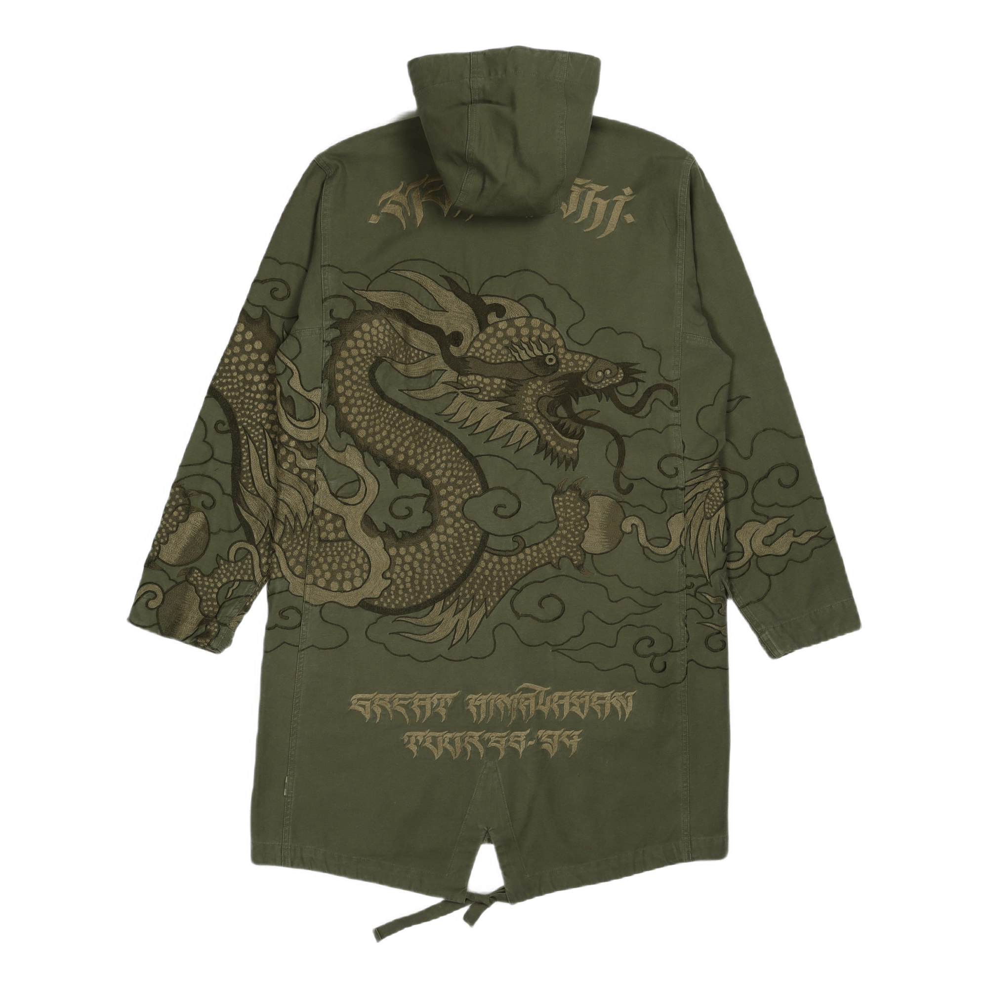 Tibetan Dragon Kimono Parka Or Olive